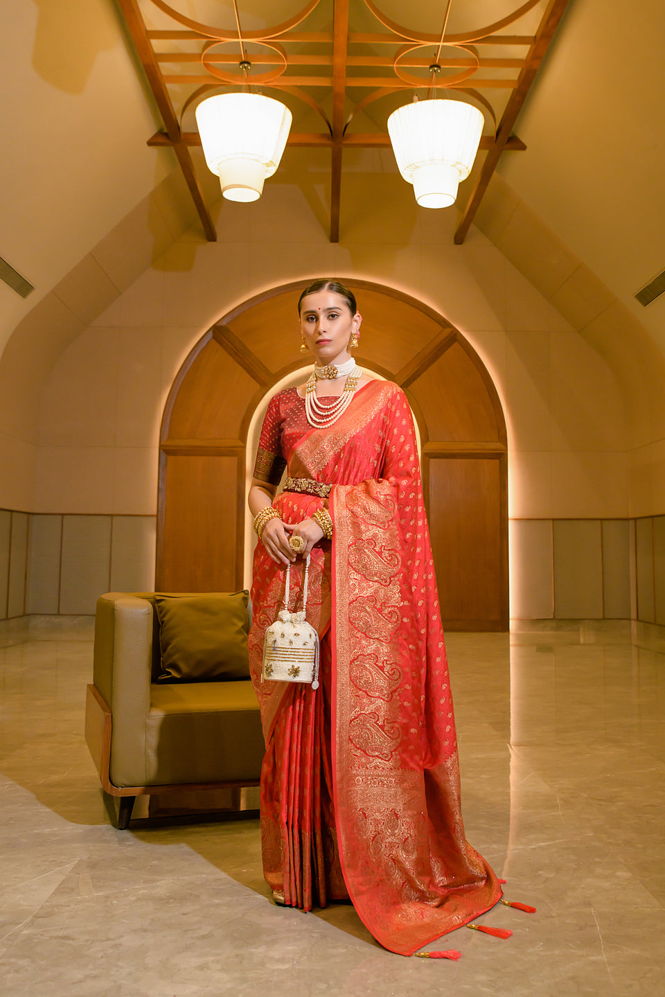 Bridal Red Zari Woven Banarasi Satin Silk Saree