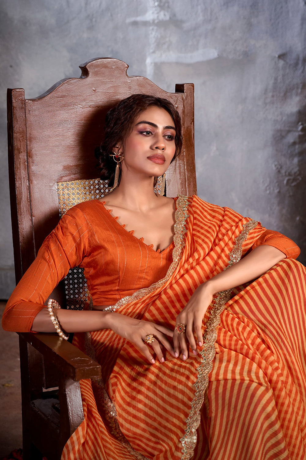 Zest Orange Designer Georgette Bandhani Saree