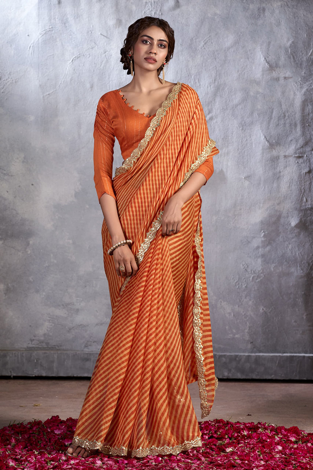 Zest Orange Designer Georgette Bandhani Saree