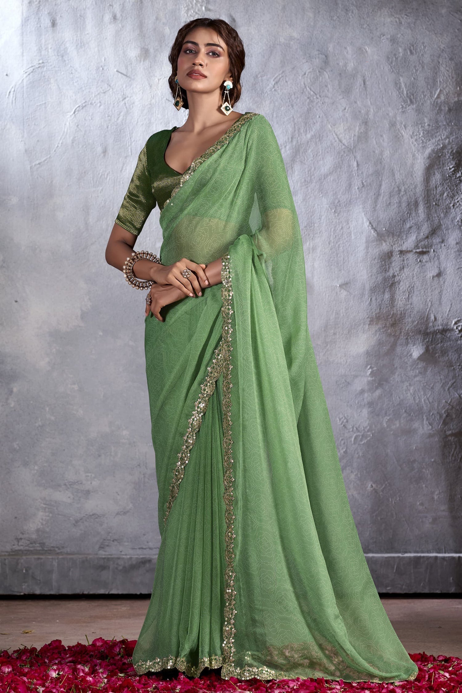 Pastel Green Designer Georgette Bandhani Saree