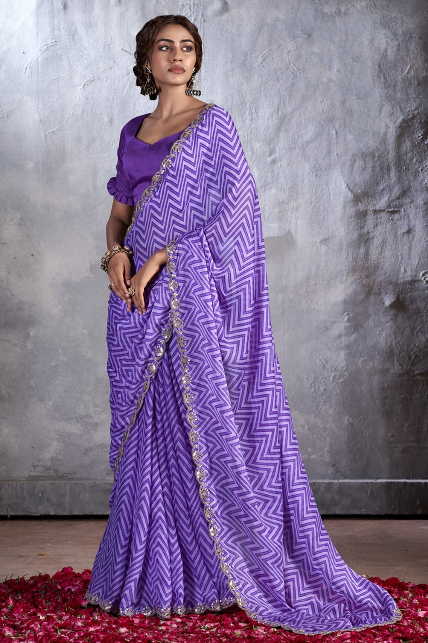 Lily Lavender Designer Georgette Bandhani Saree