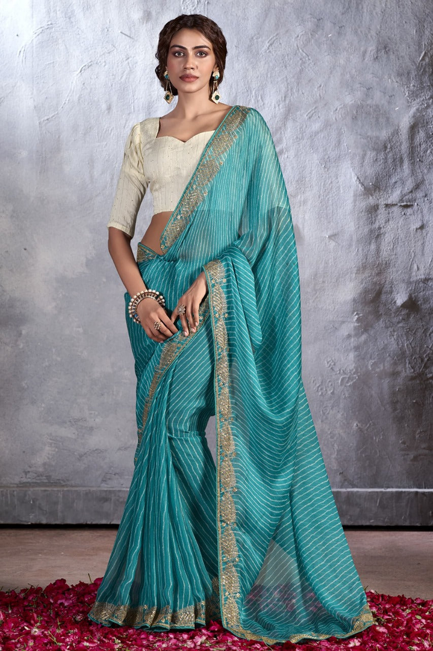 Rainy Blue Designer Georgette Bandhani Saree