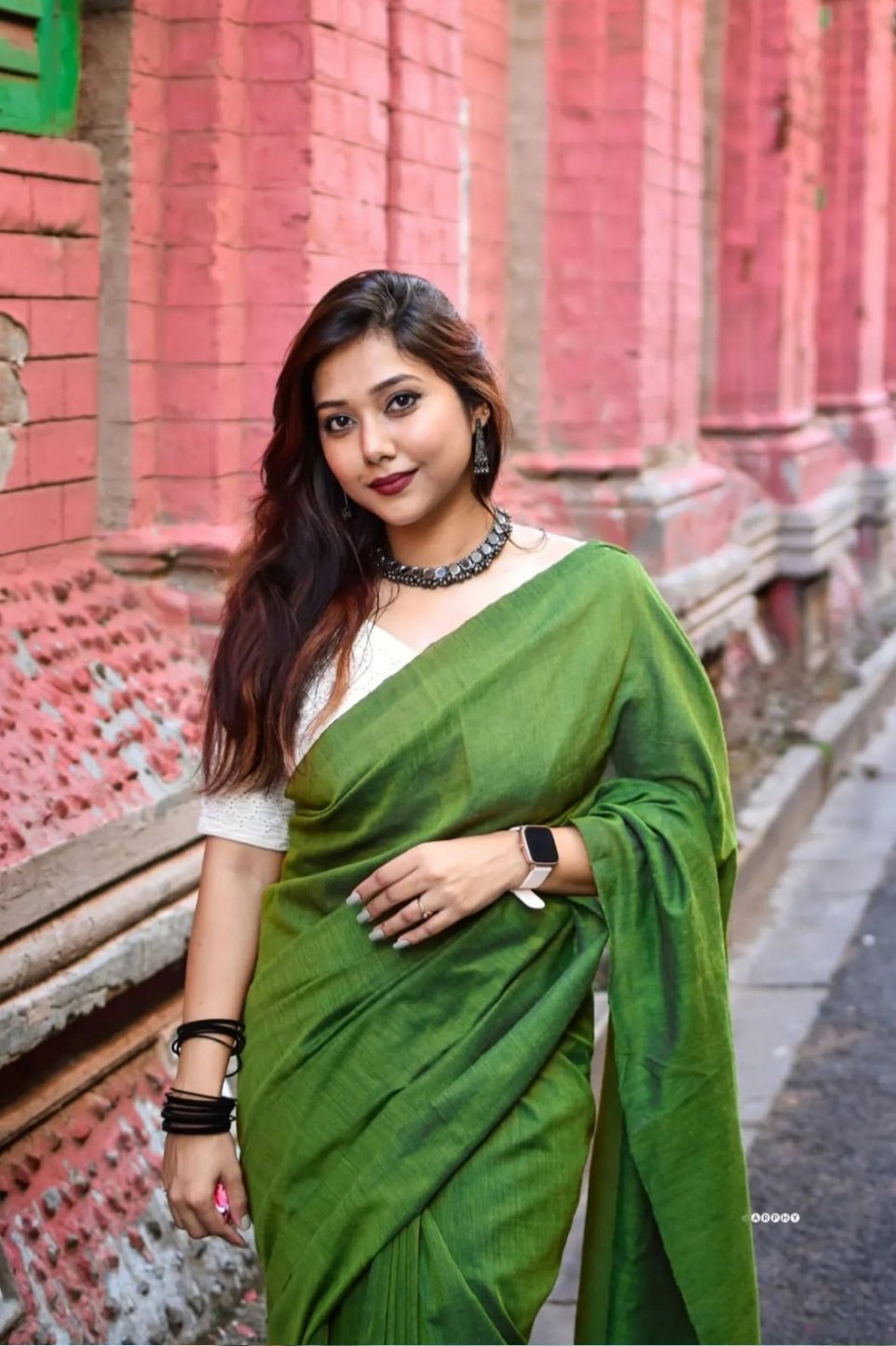 Jungle Green Cotton Plain Saree