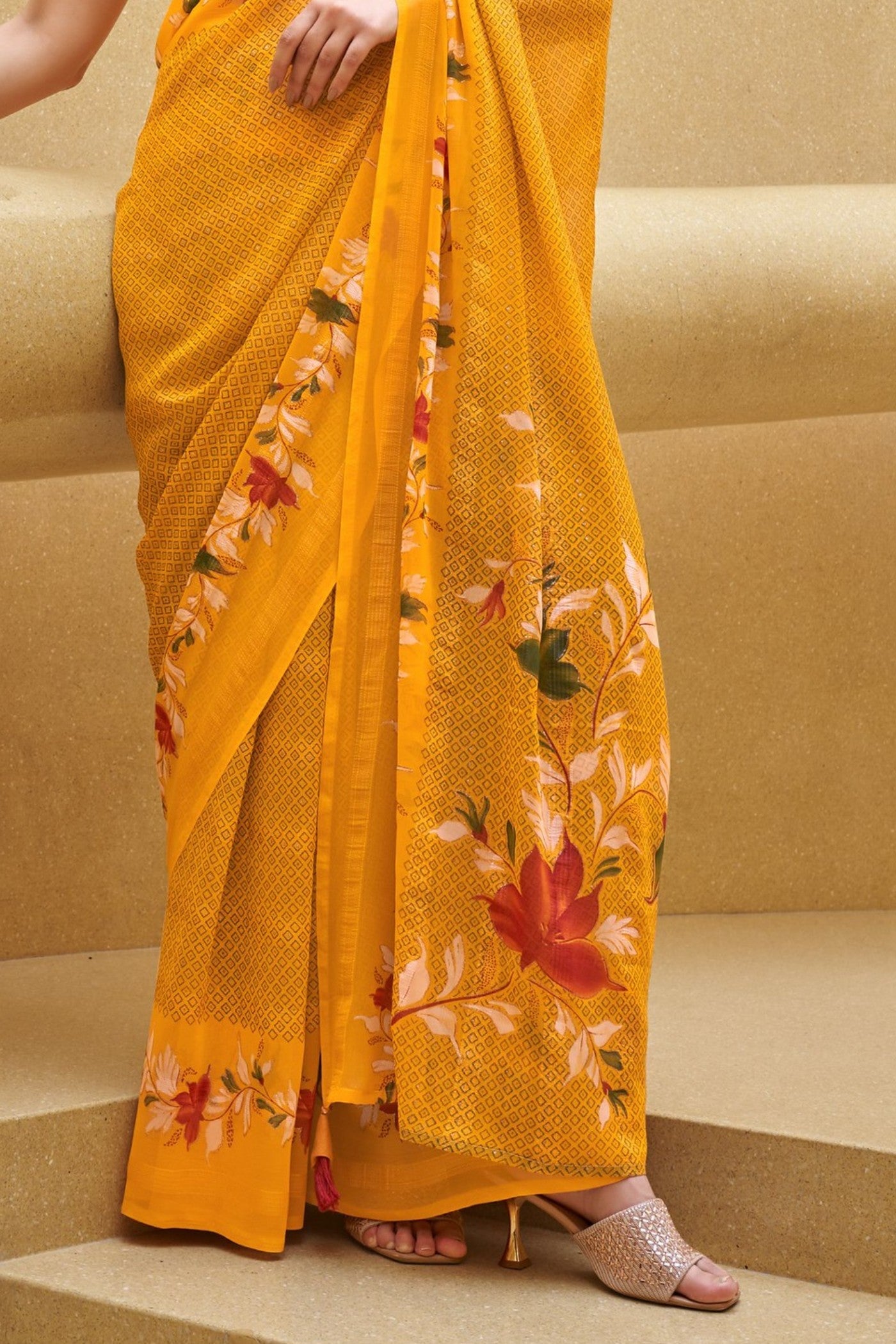 Tulip Yellow Georgette Printed Saree