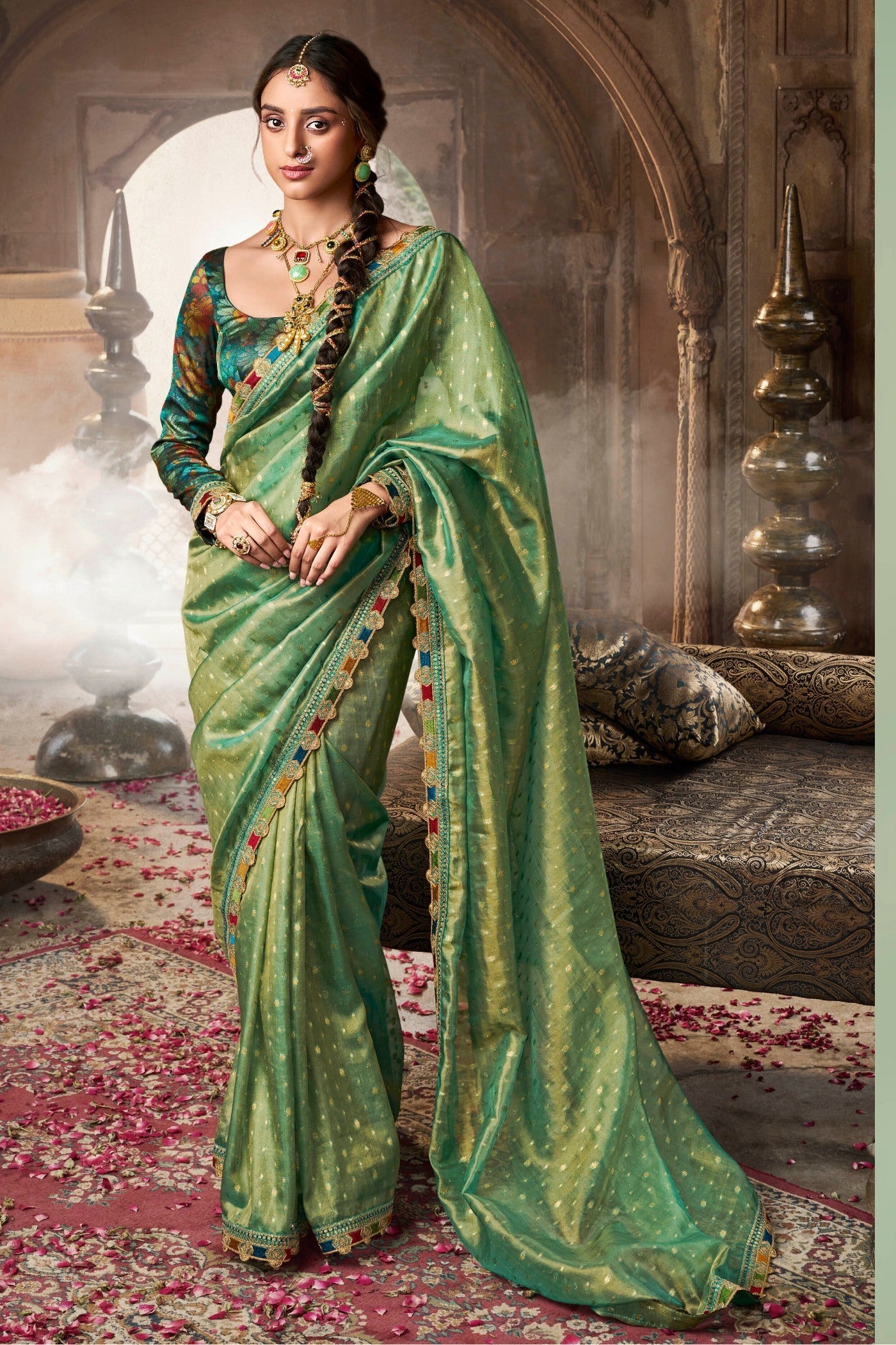 Highland Green Tissue Designer Saree