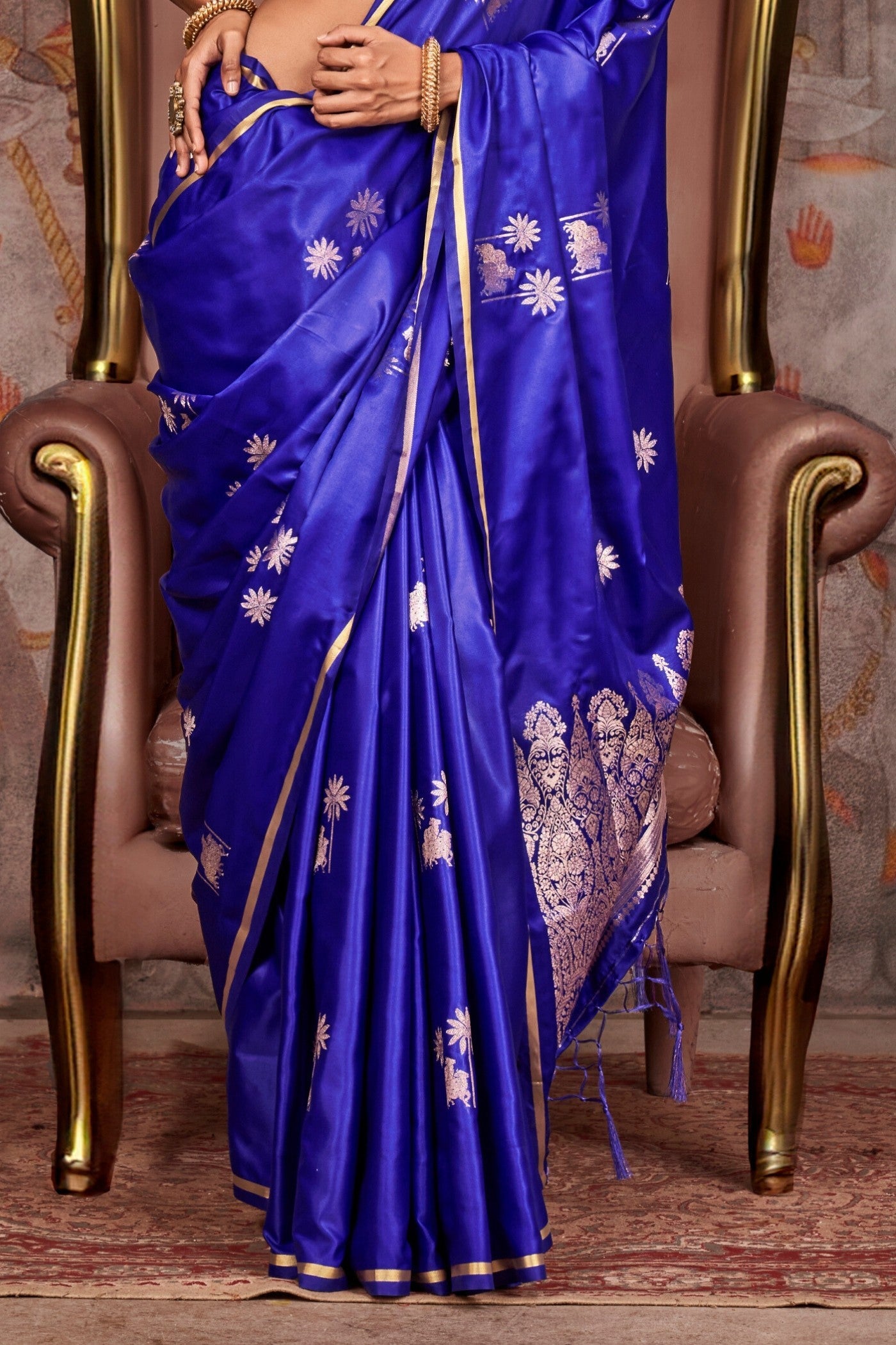 Cobalt Blue Banarasi Pichwai Satin Saree