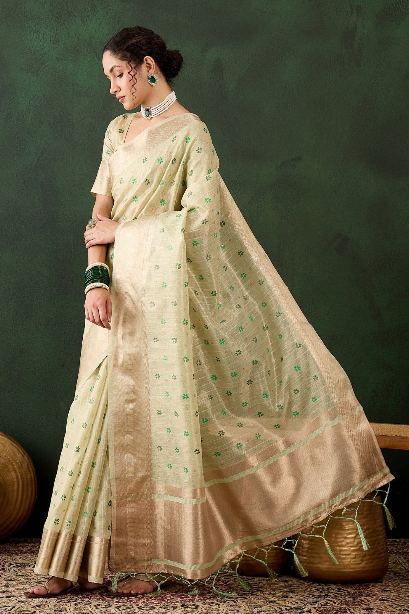 Pista Green Woven Khadi Organza Saree