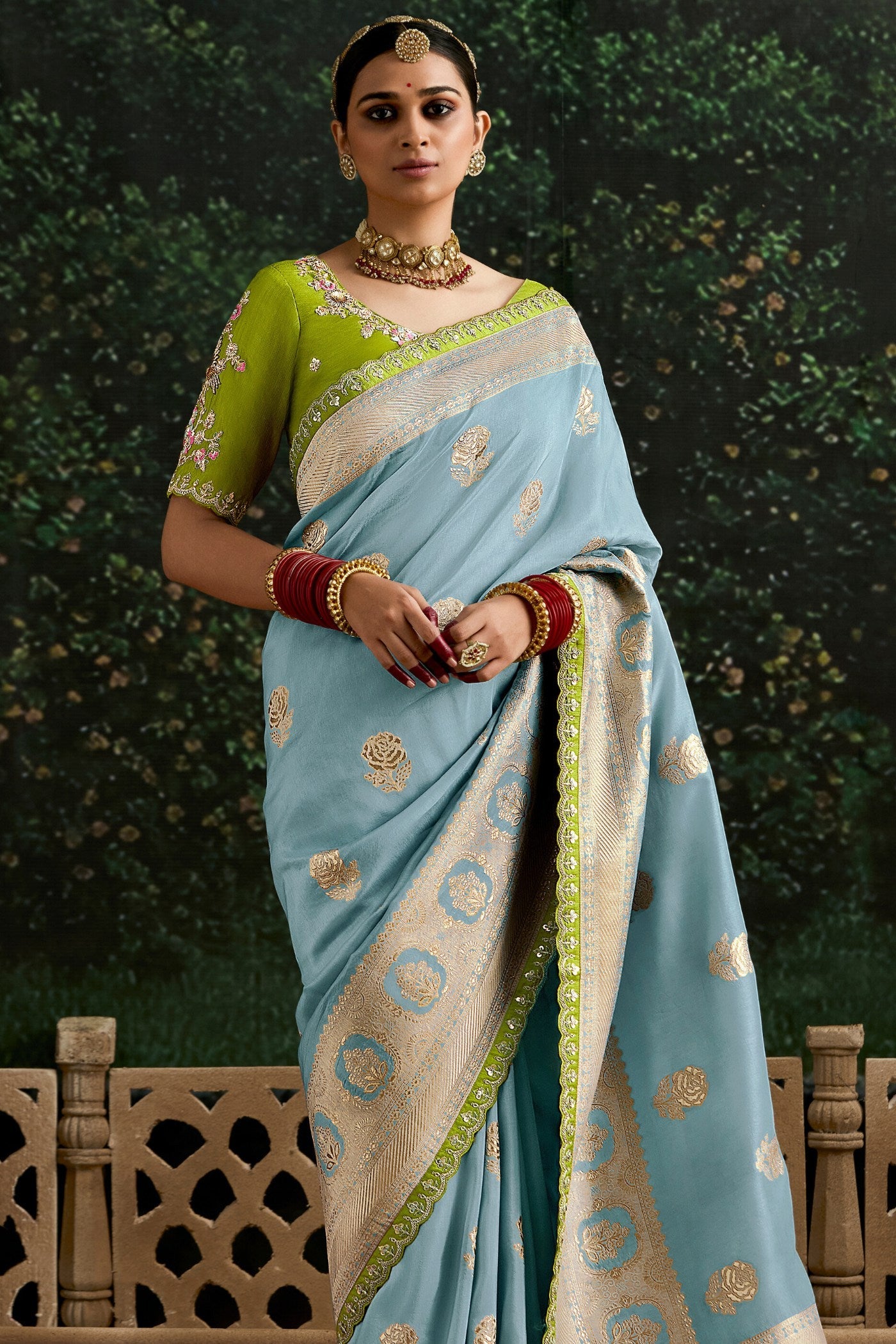 Middle Blue Designer Banarasi Saree