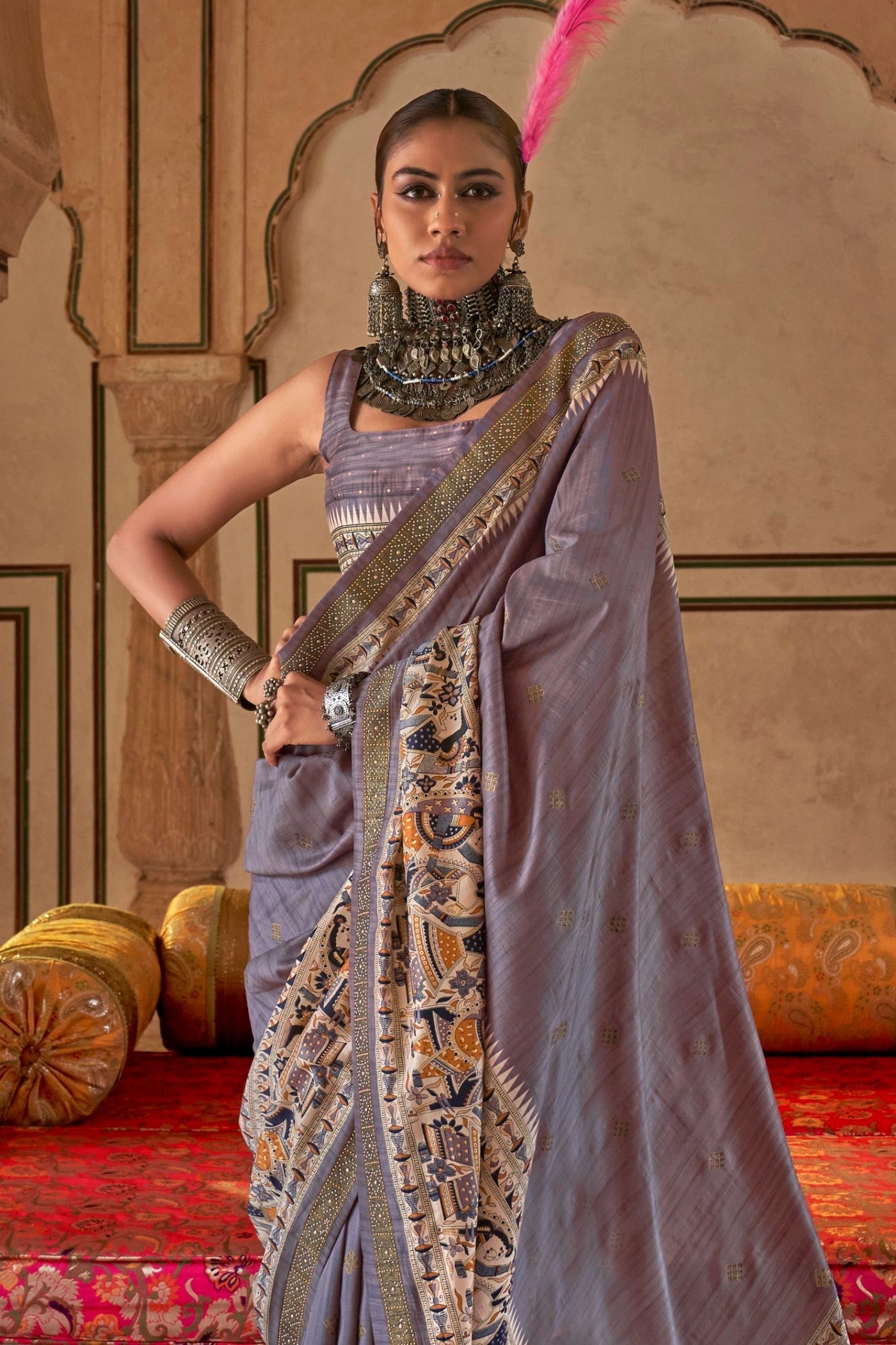 Azalea Grey Printed Patola Saree