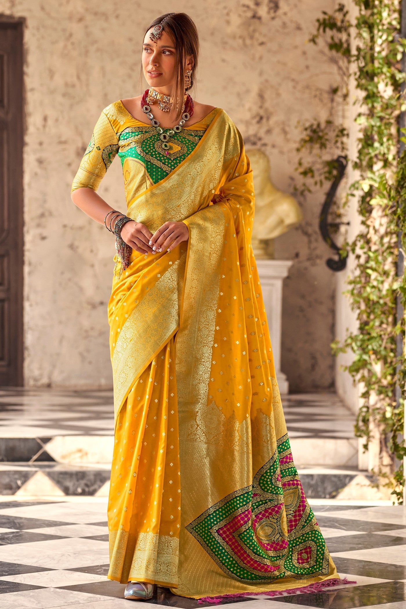 Sun Flower Yellow Woven Banarasi Soft Silk Saree