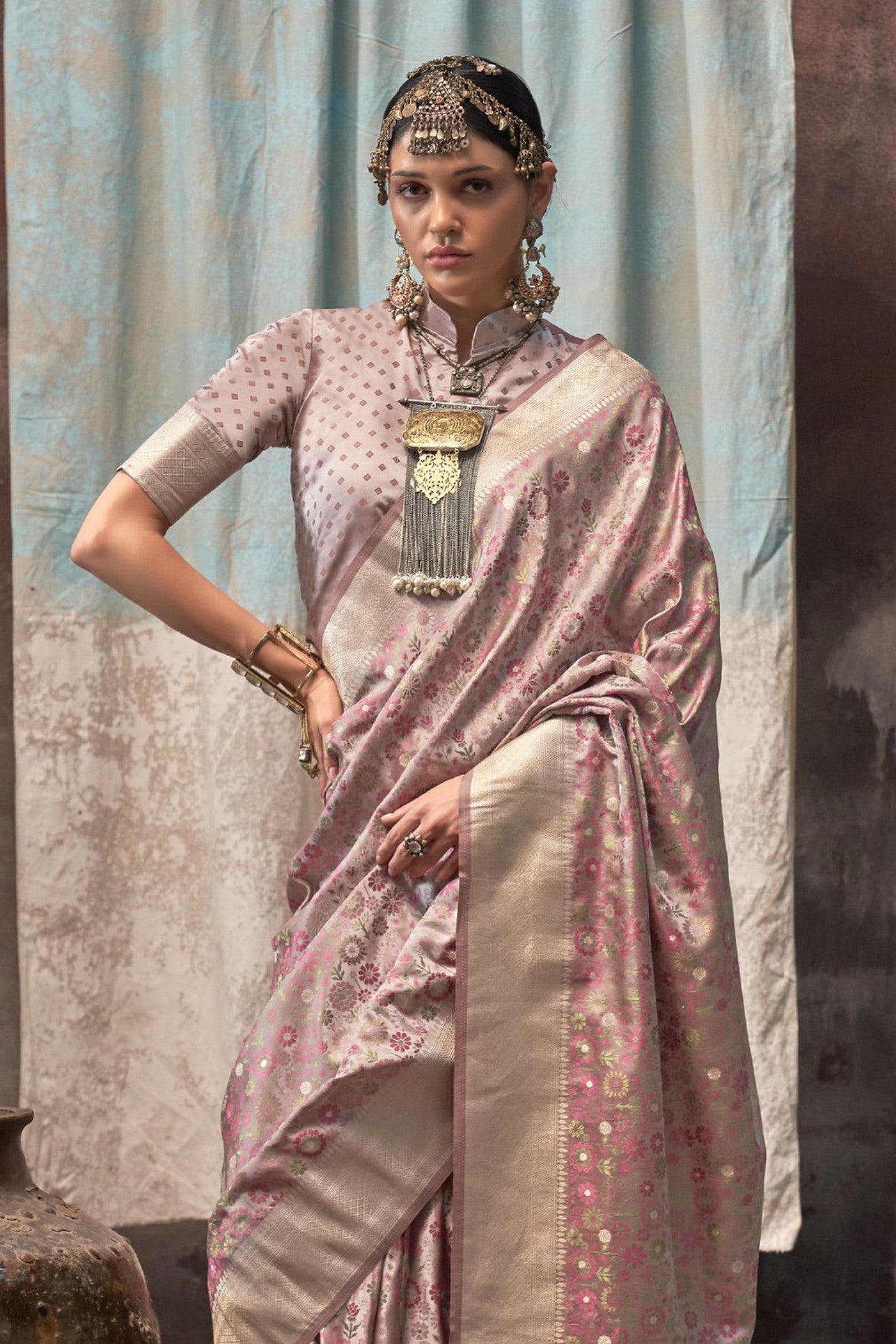 Brandy Rose Pink Banarasi Handloom Saree