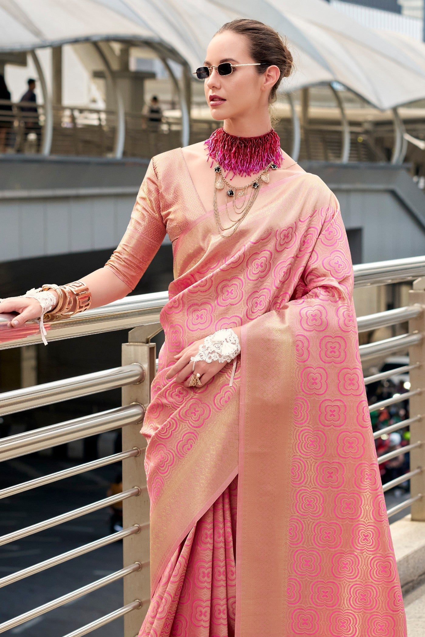 Sweet Pink Handloom Kanjivaram Saree