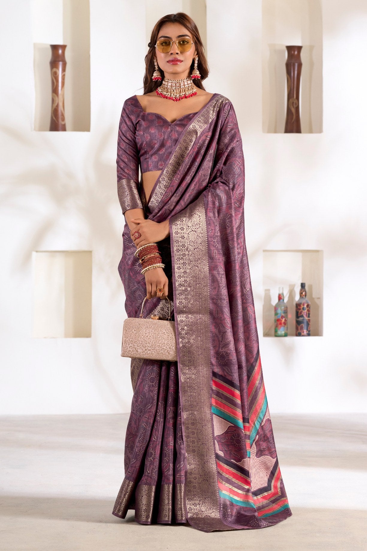 Rose Dust Purple Soft Dola Silk Saree