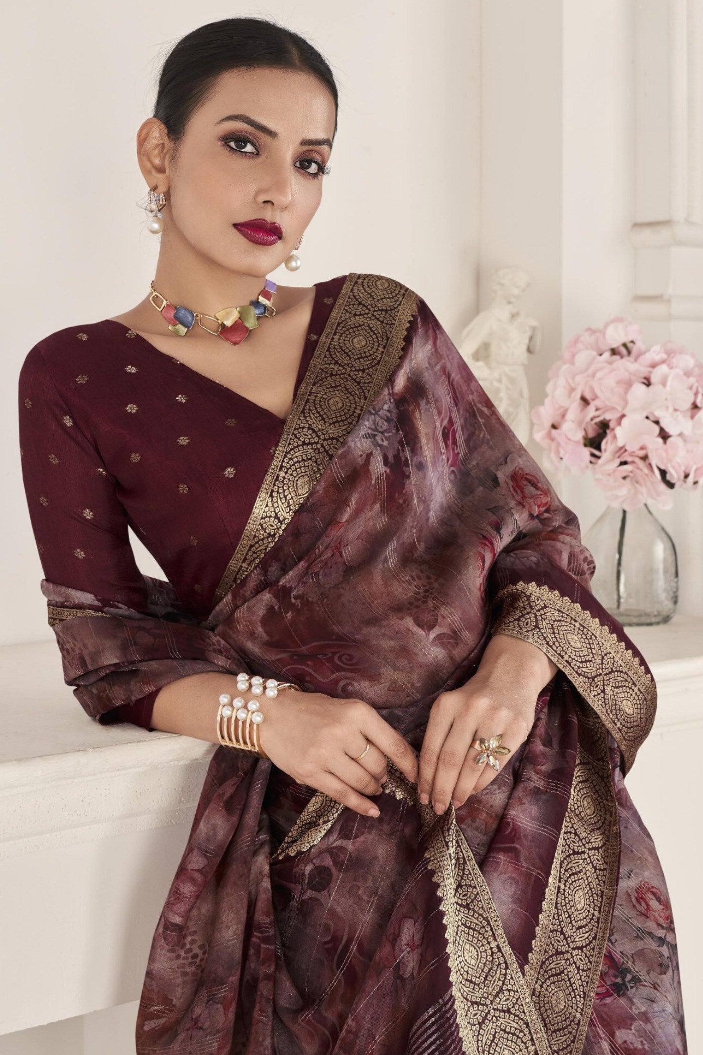 Dark Coffee Brown Banarasi Silk Saree