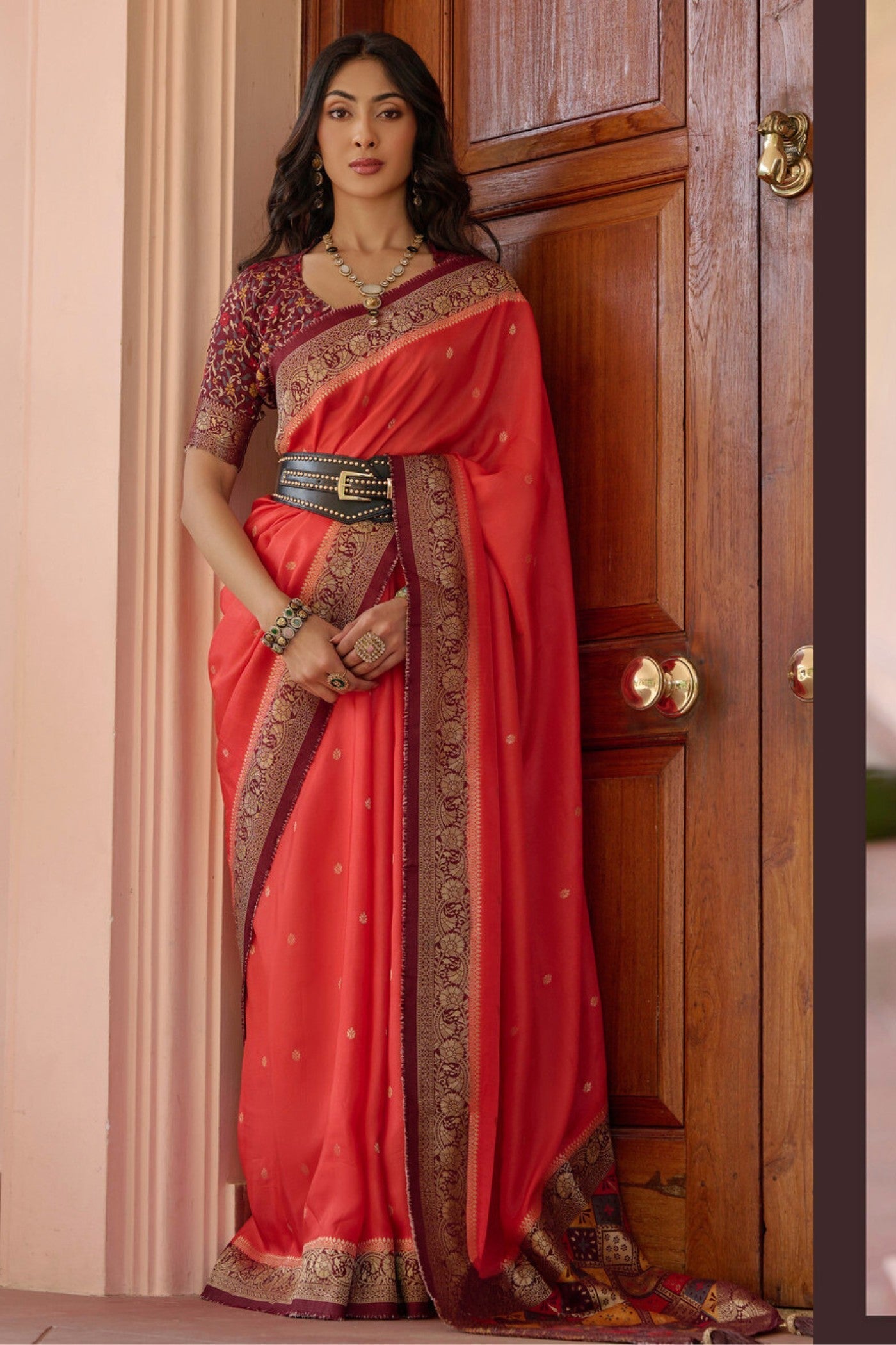 Tamarillo Red Banarasi Handloom Saree