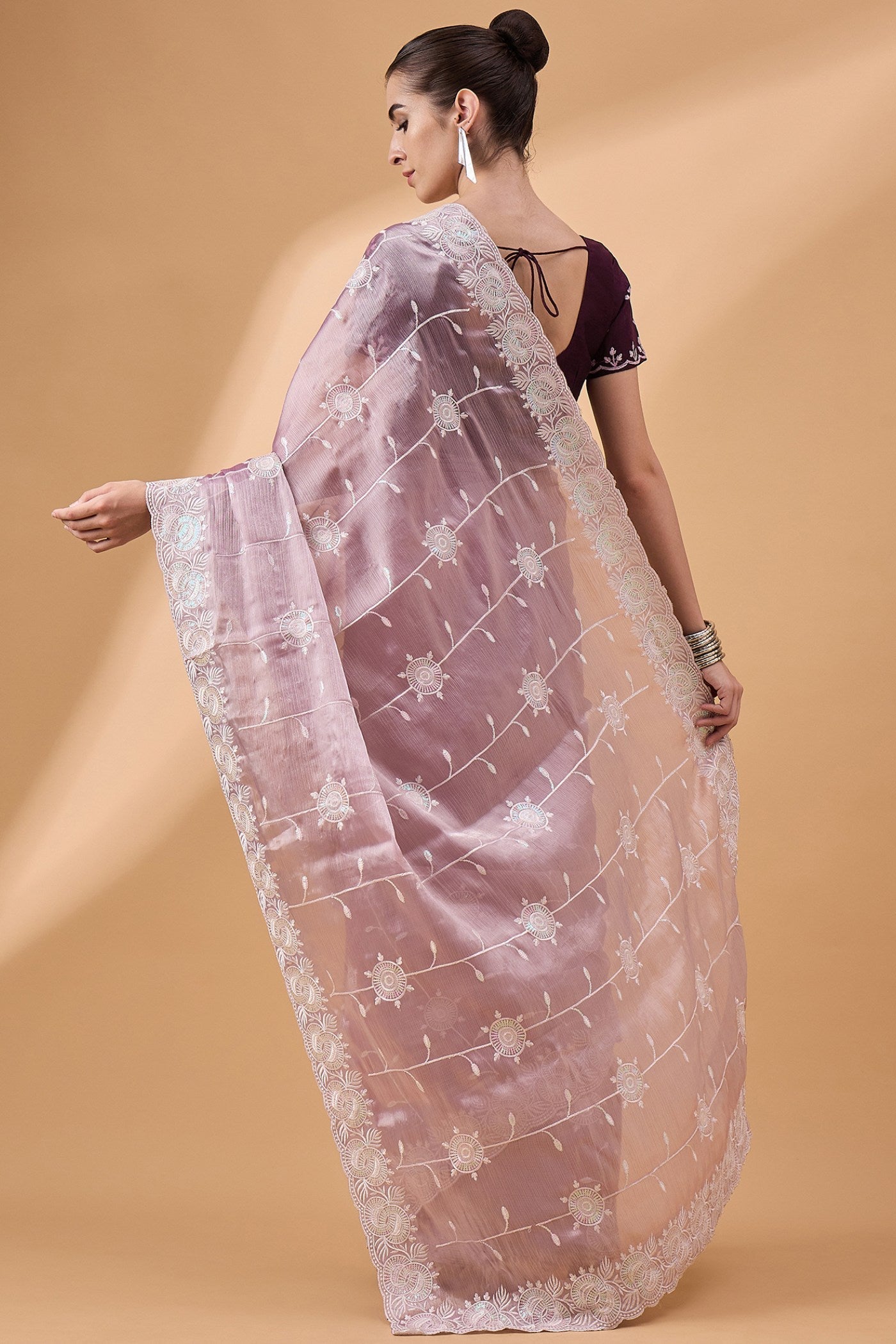 Bouquet Purple Organza Partywear Saree