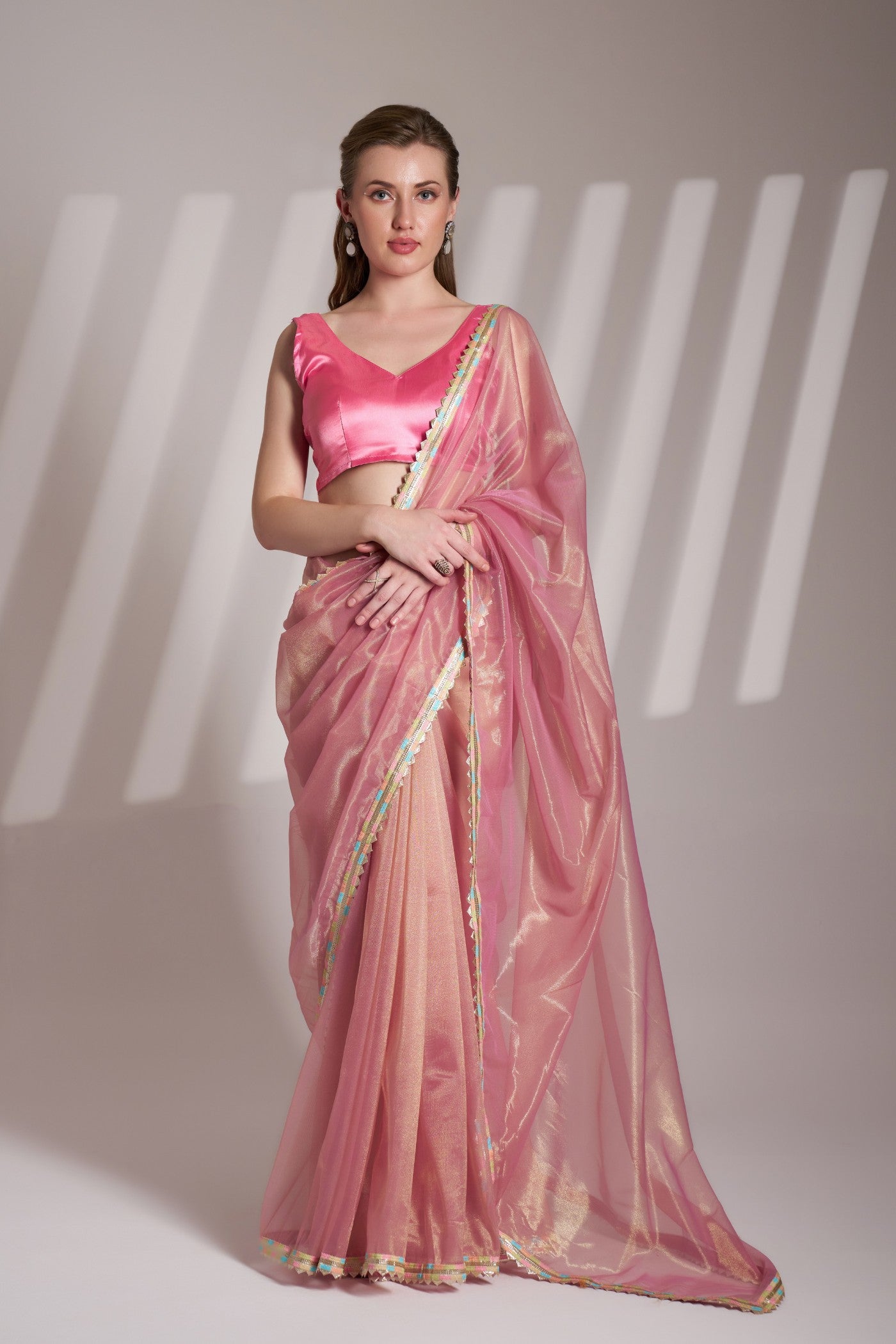 Tulip Pink Partywear Net saree