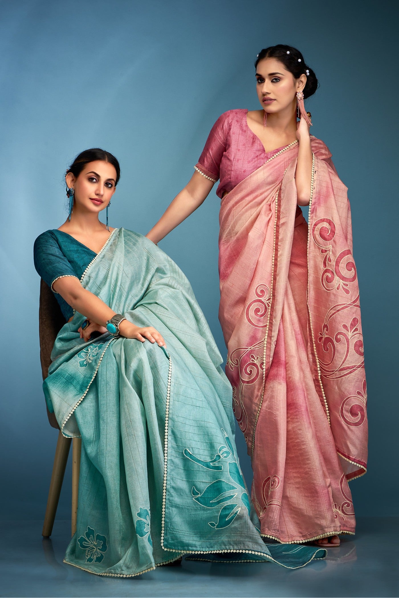 Peony Pink Designer Tussar Silk Saree