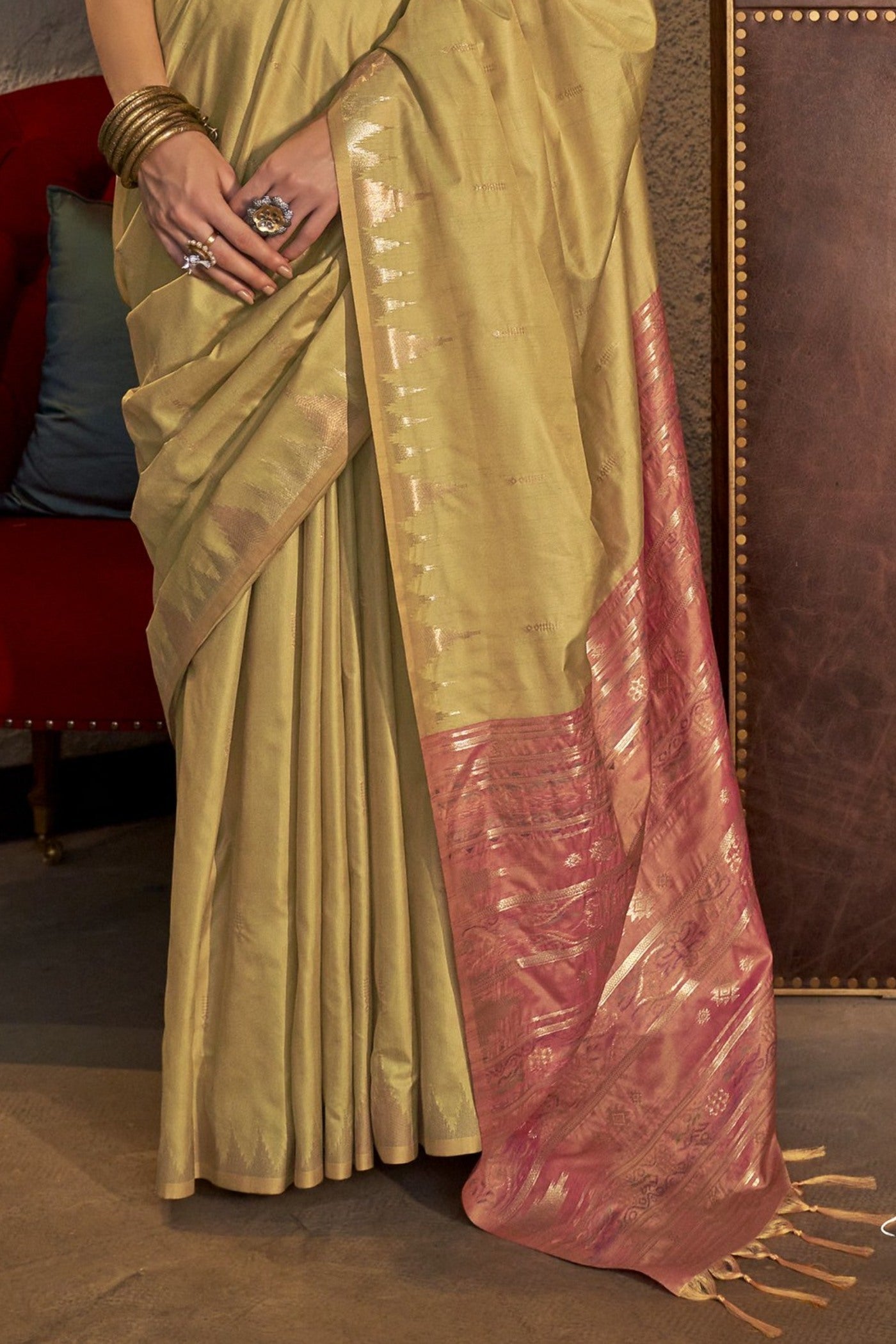 Zest Yellow Woven Linen Saree