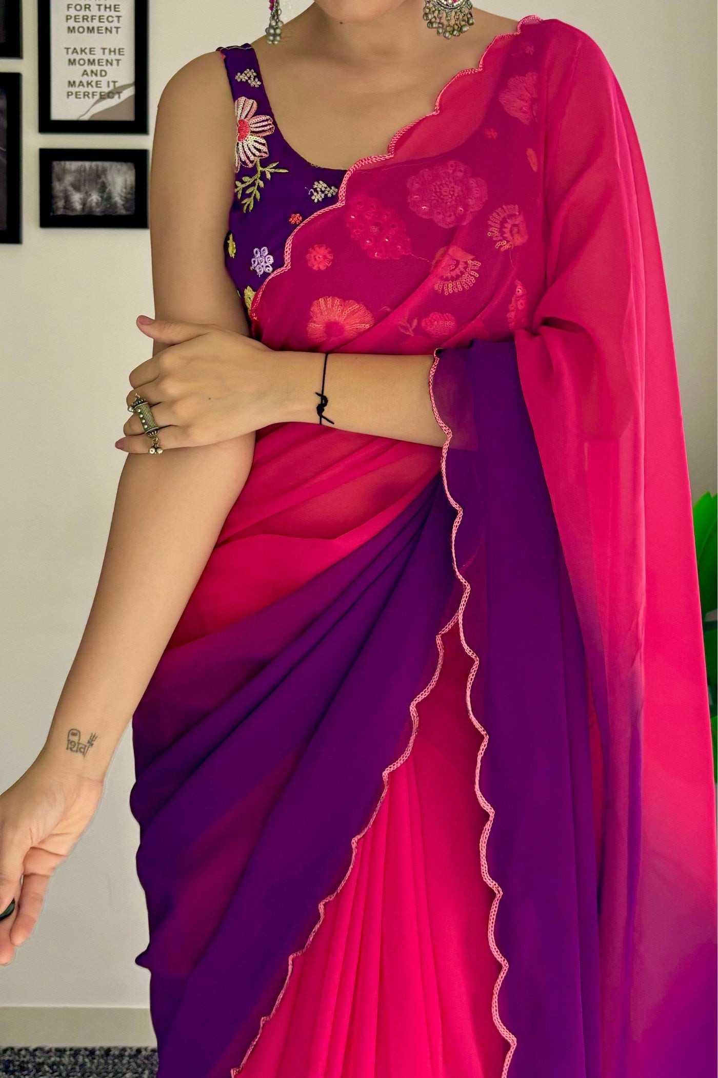 Magenta Pink Georgette Saree