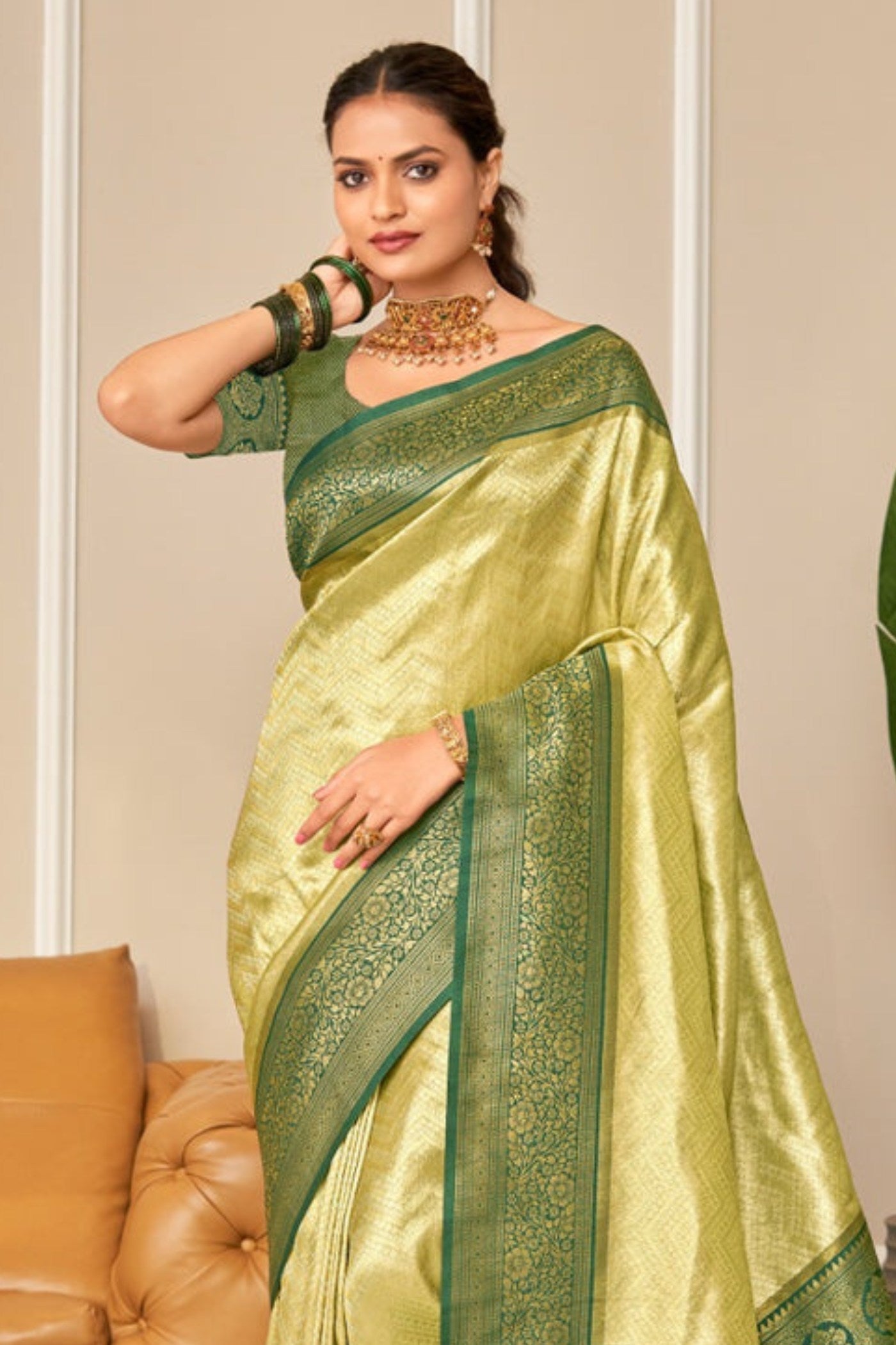 Lemon Yellow Zari Woven Kanjivaram Saree