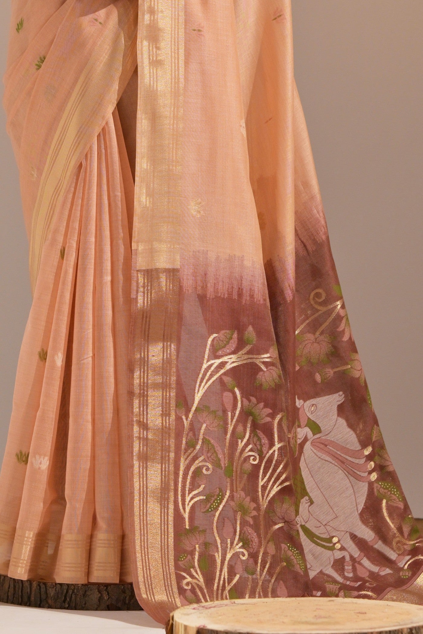 Plum Peach Woven Muga Cotton Saree