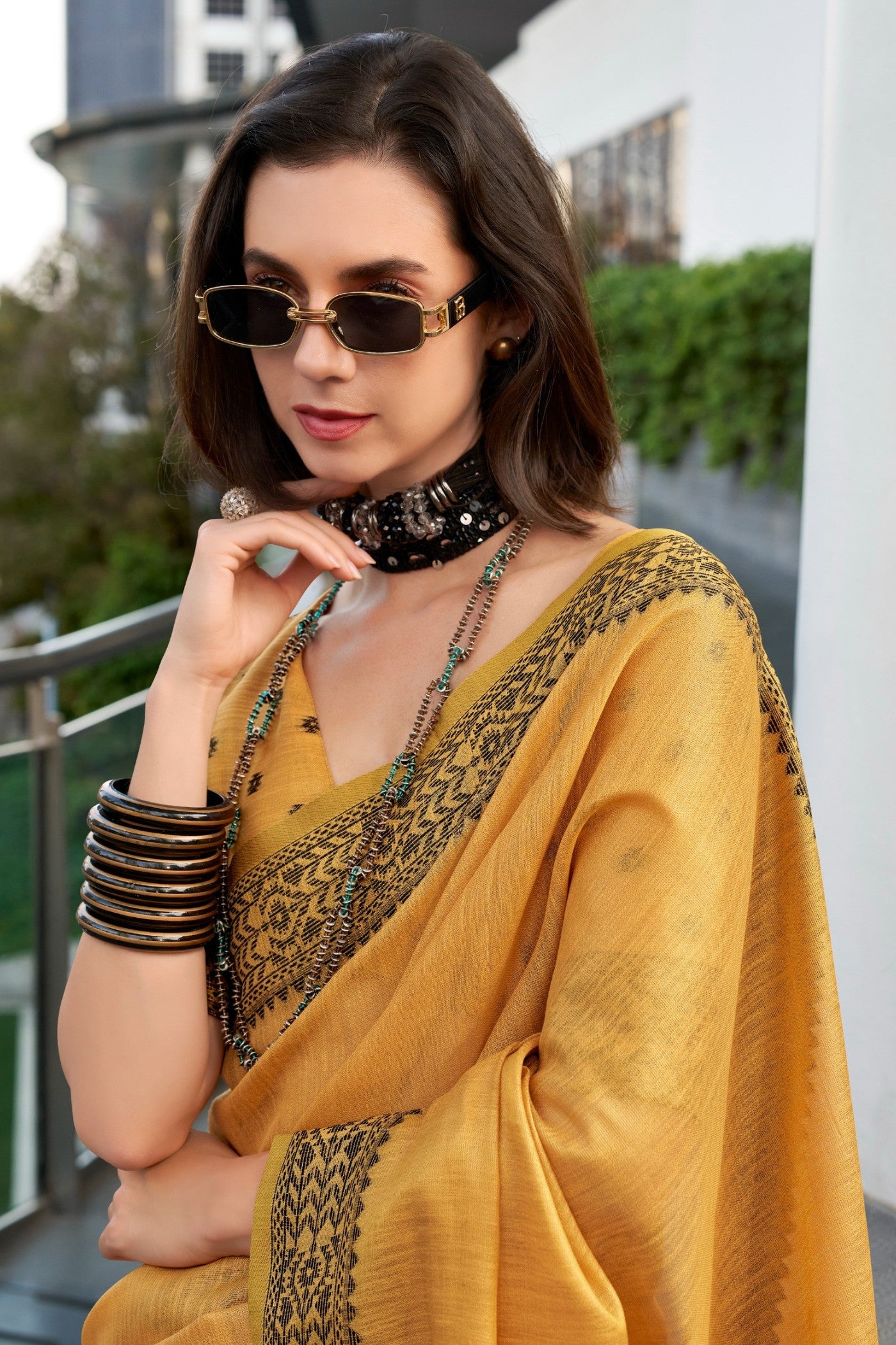 Cadmium Yellow Linen Tissue Silk Saree