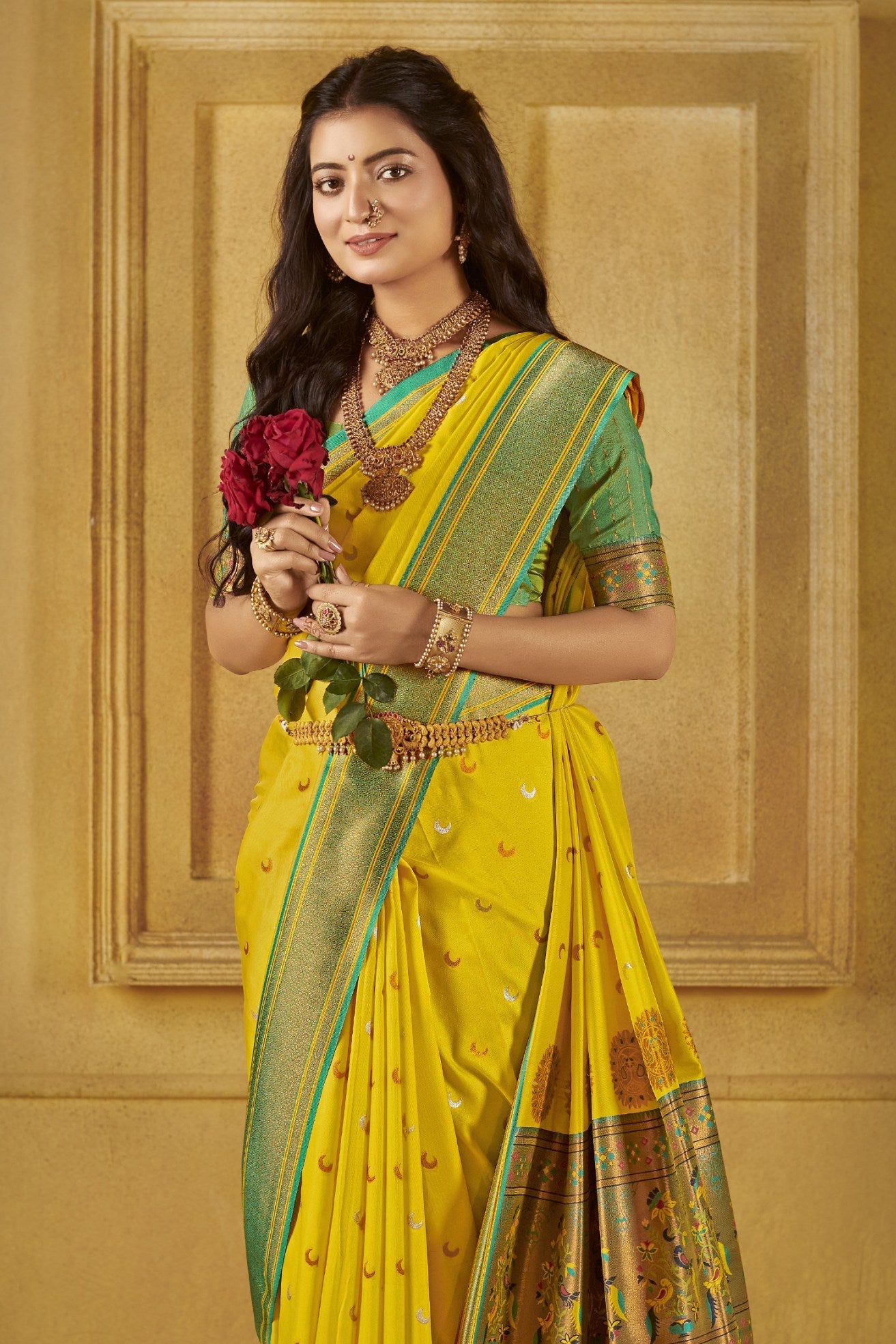 Sunflower Yellow Woven Paithani Saree