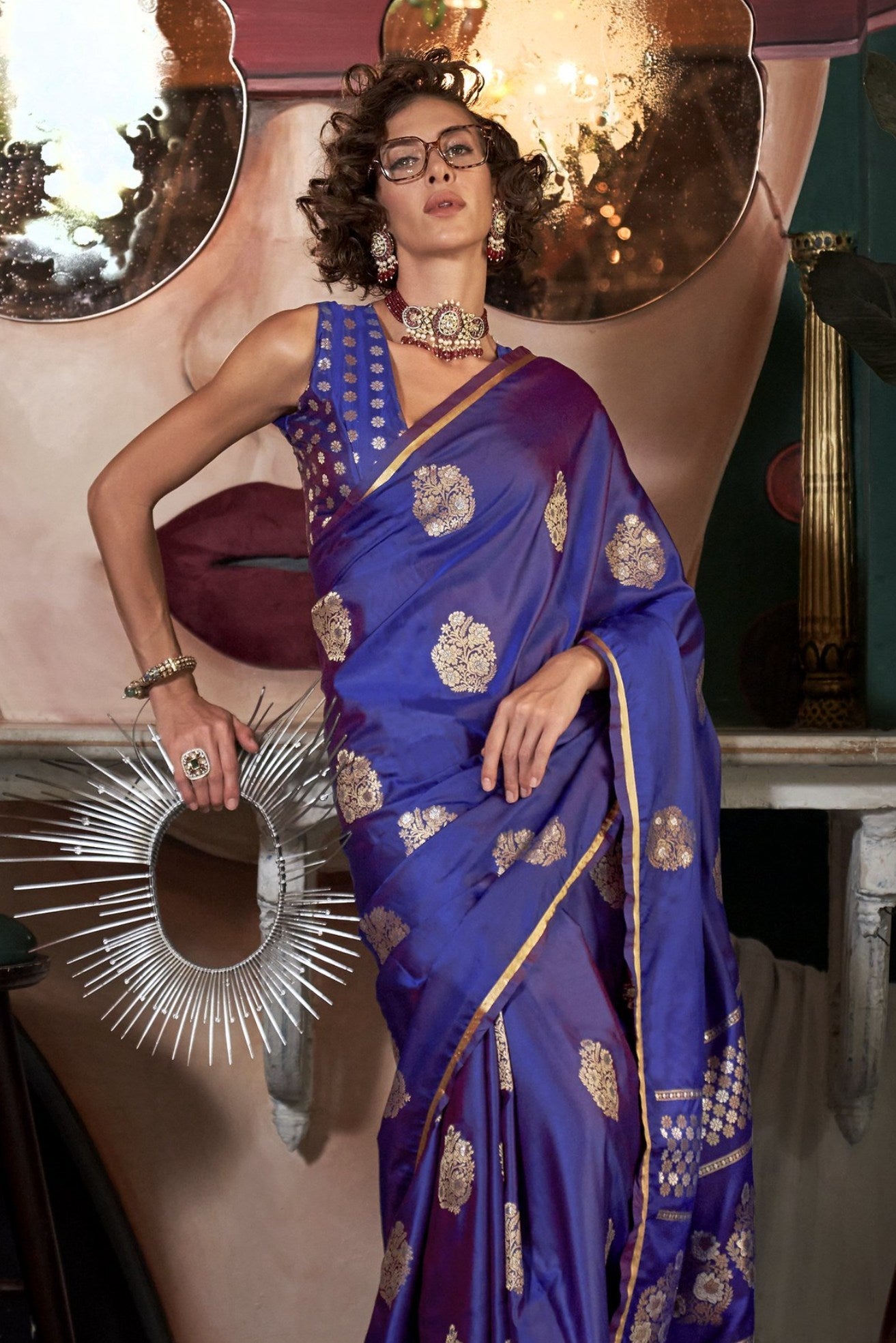 Butterfly Bush Purple Banarasi Handloom Satin Saree