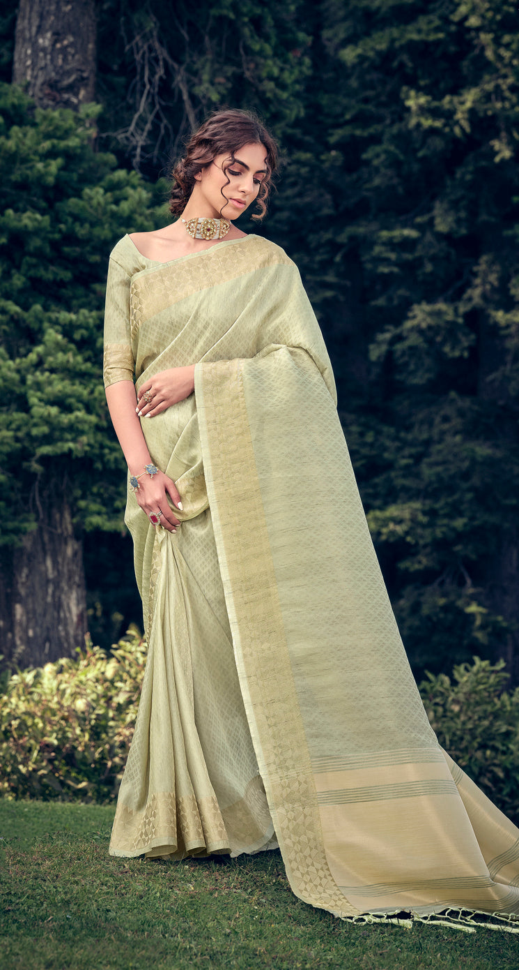 Olive Green Linen Tissue Saree