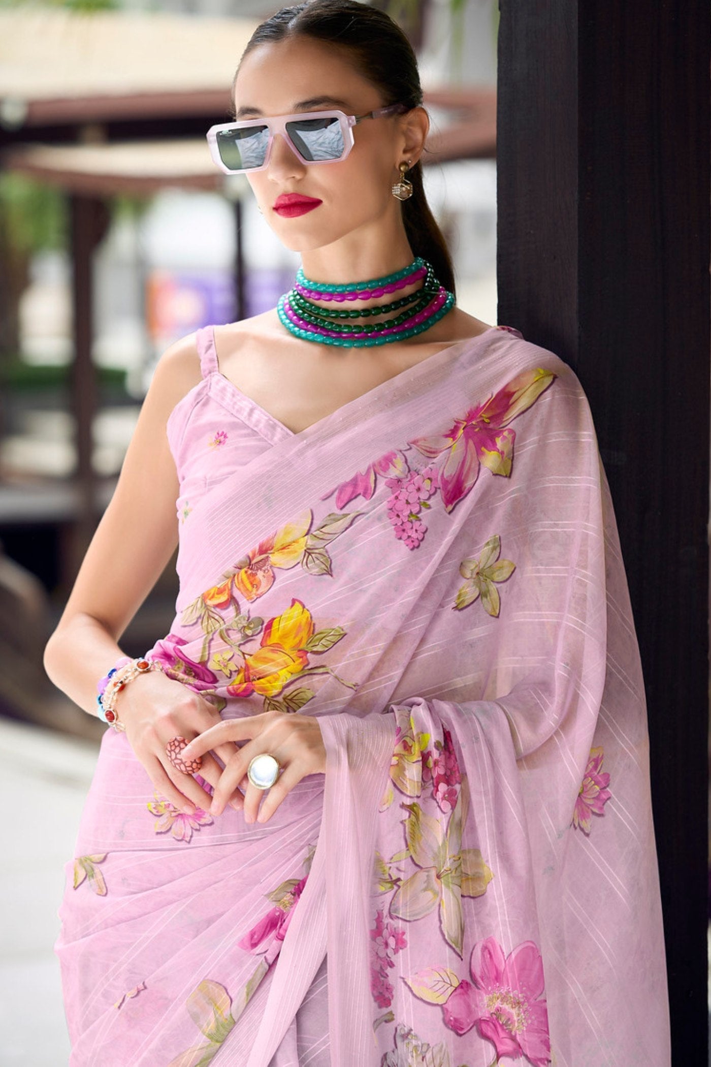 Blossom Pink Chiffon Silk Saree