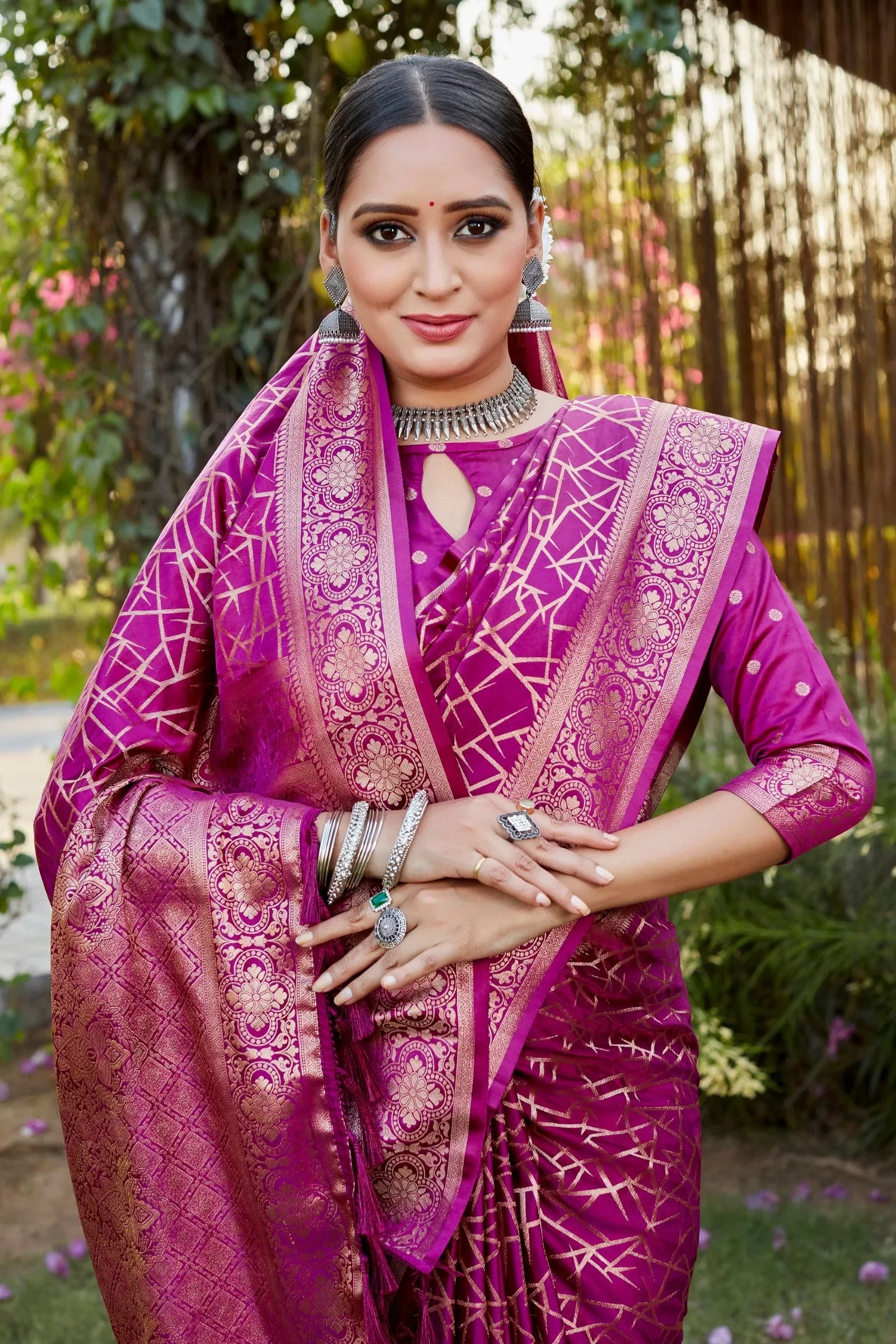 Violet Pink Color Pure Kanjivaram Soft Satin Silk Saree