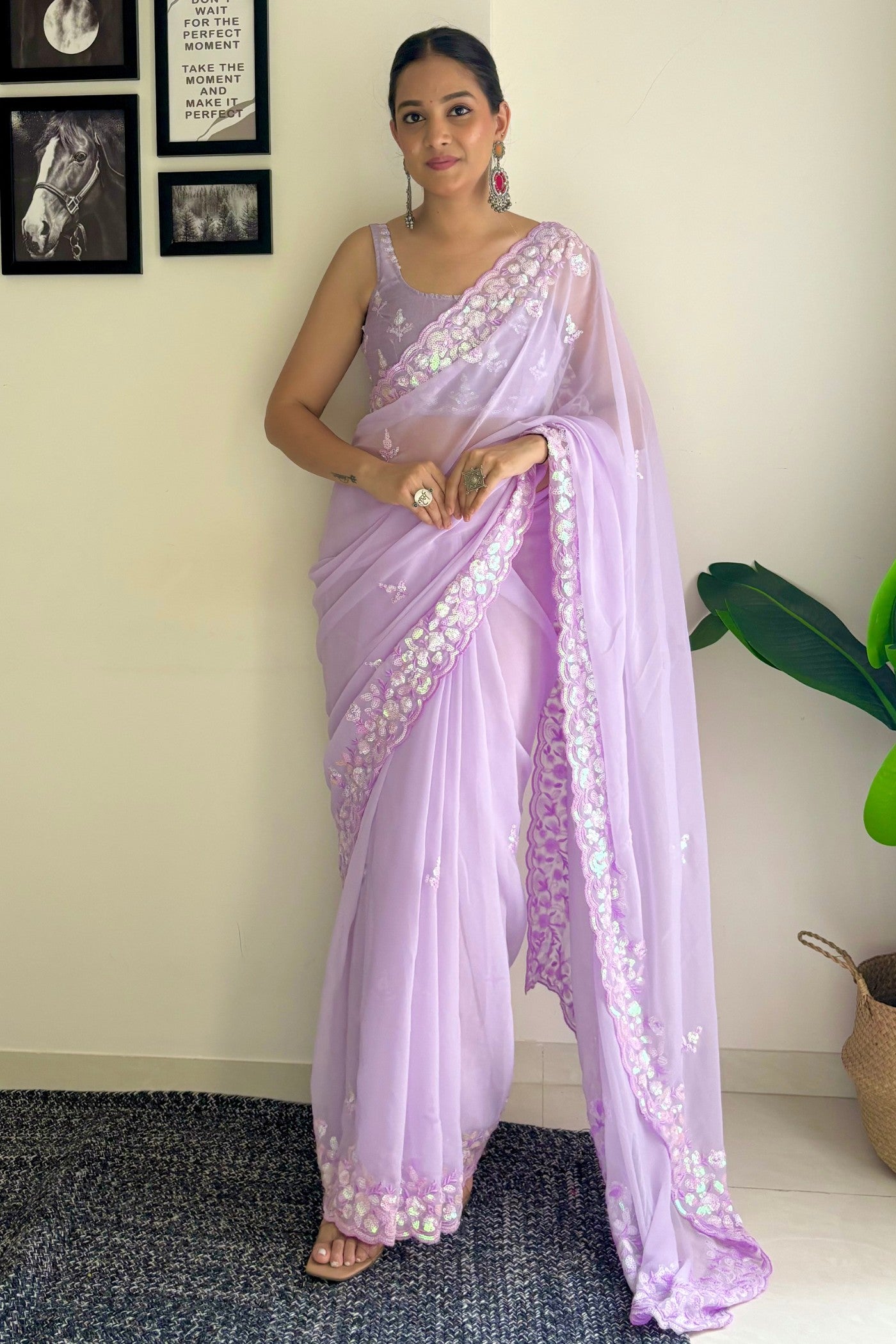 Cherub Lavender Embroidery Georgette saree