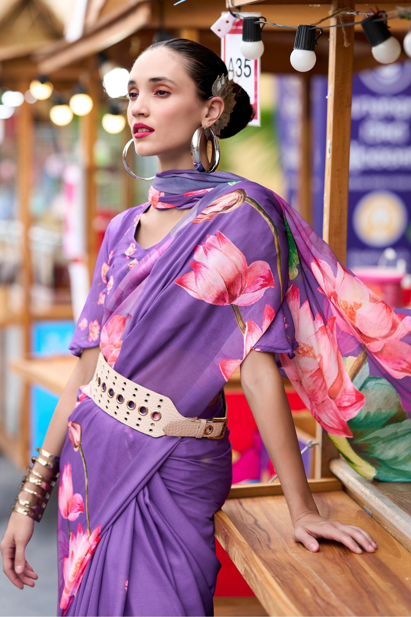 Wisteria Lavender Printed Georgette Saree