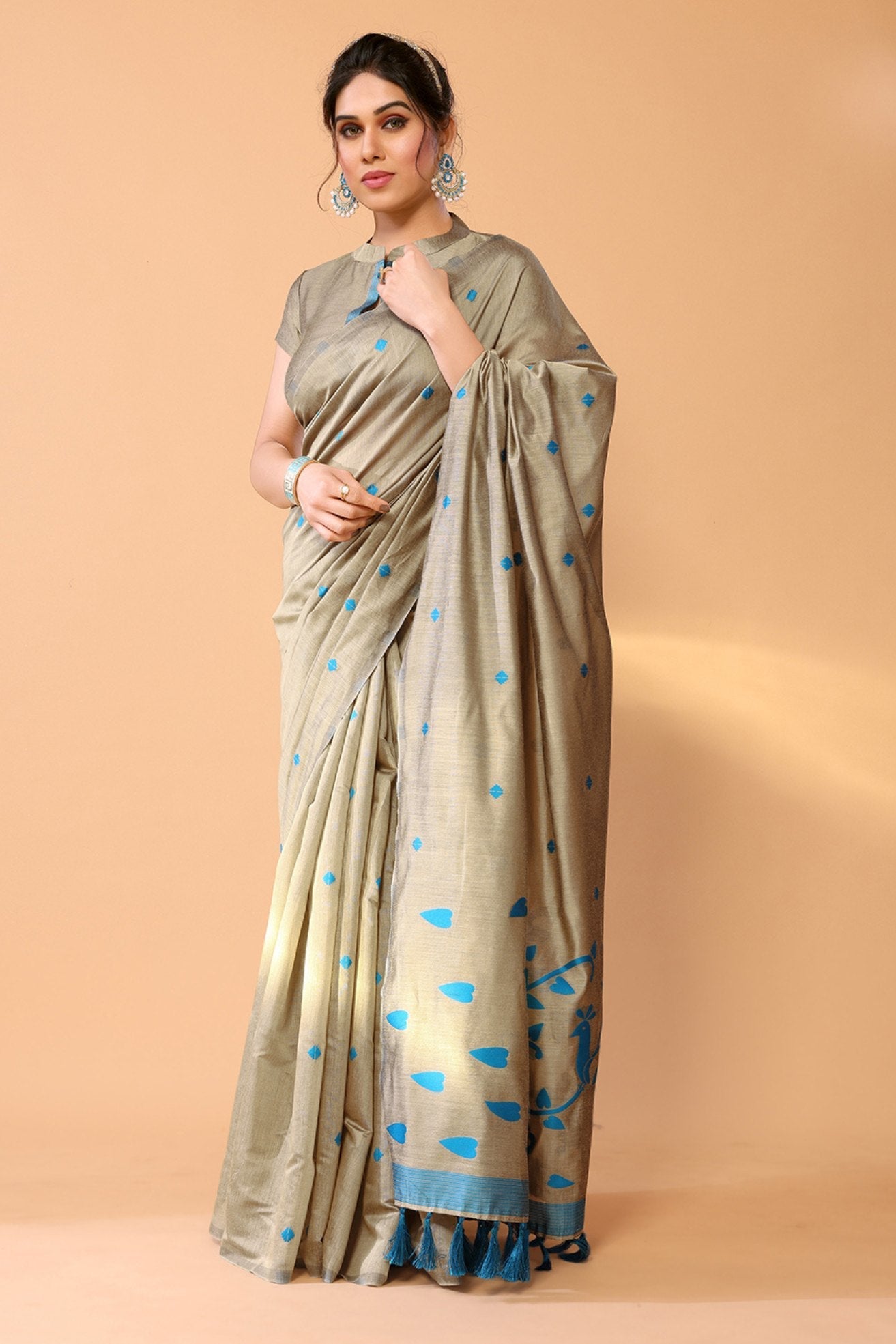 Heathered Brown Woven Chanderi Cotton Saree