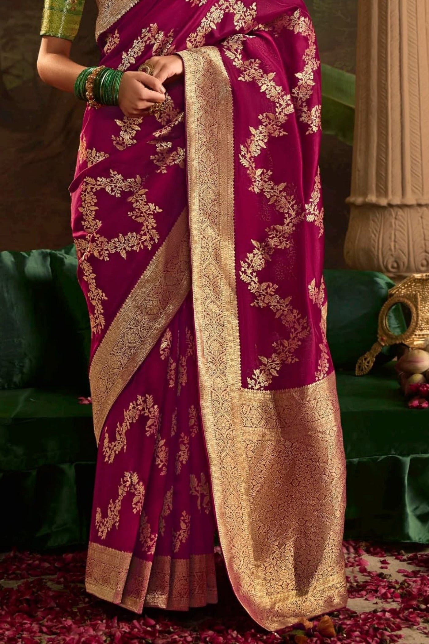 Ruby Pink Designer Banarasi Dola Silk Saree