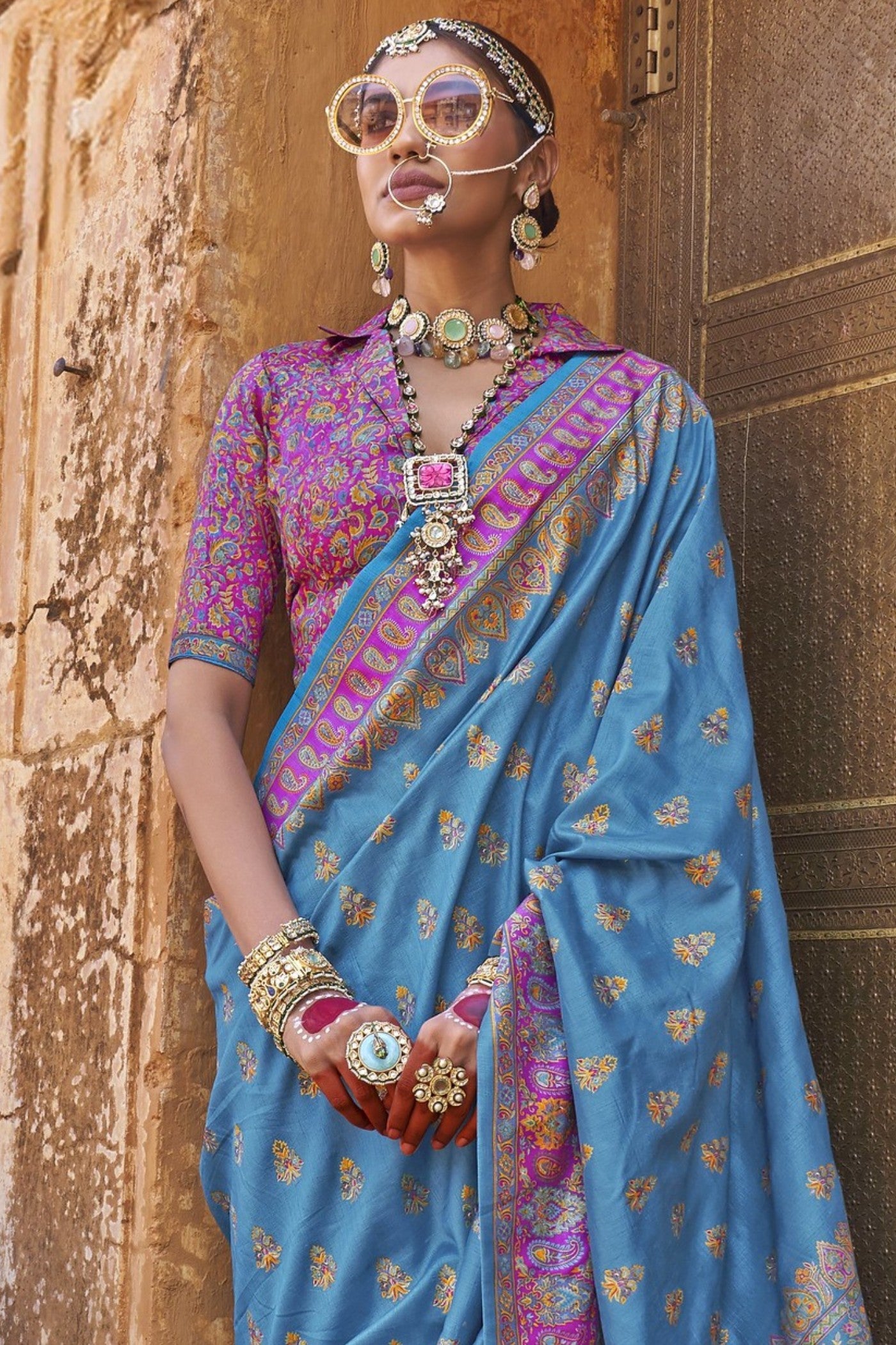 Hyacinth Blue Banarasi Jamawar Saree