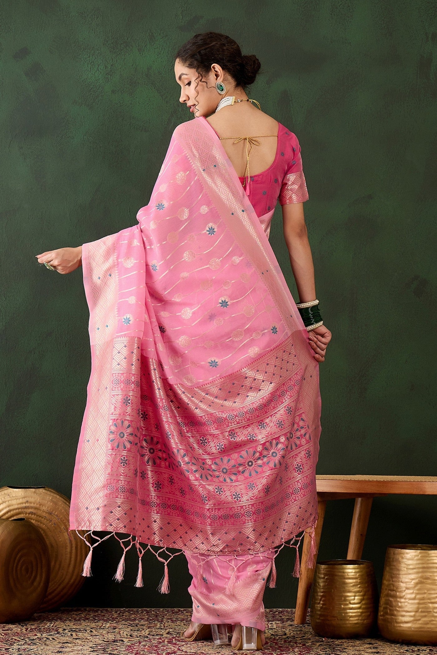 Charm Pink Woven Cotton Saree