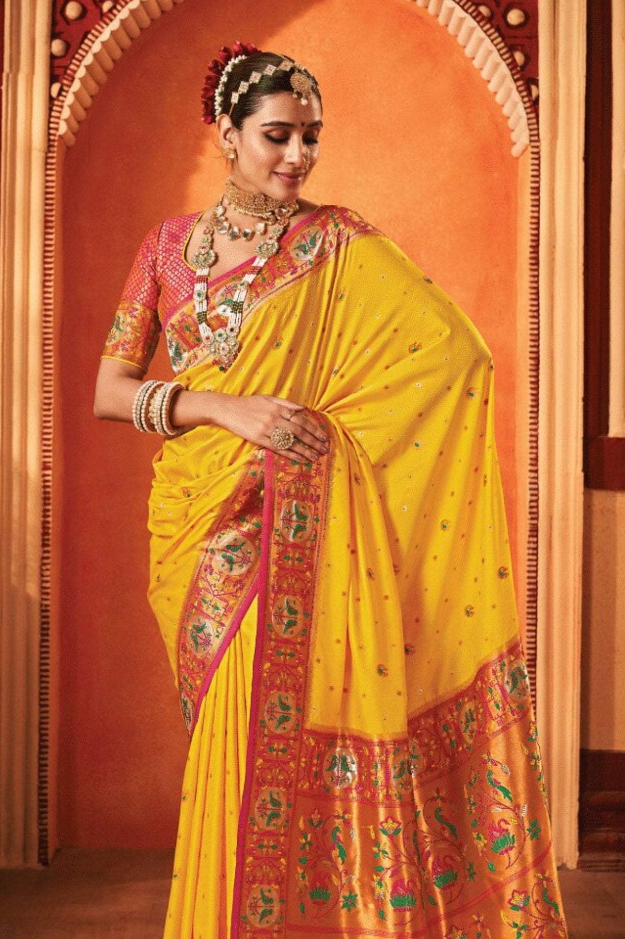 Fire Bush Yellow Woven Paithani Saree