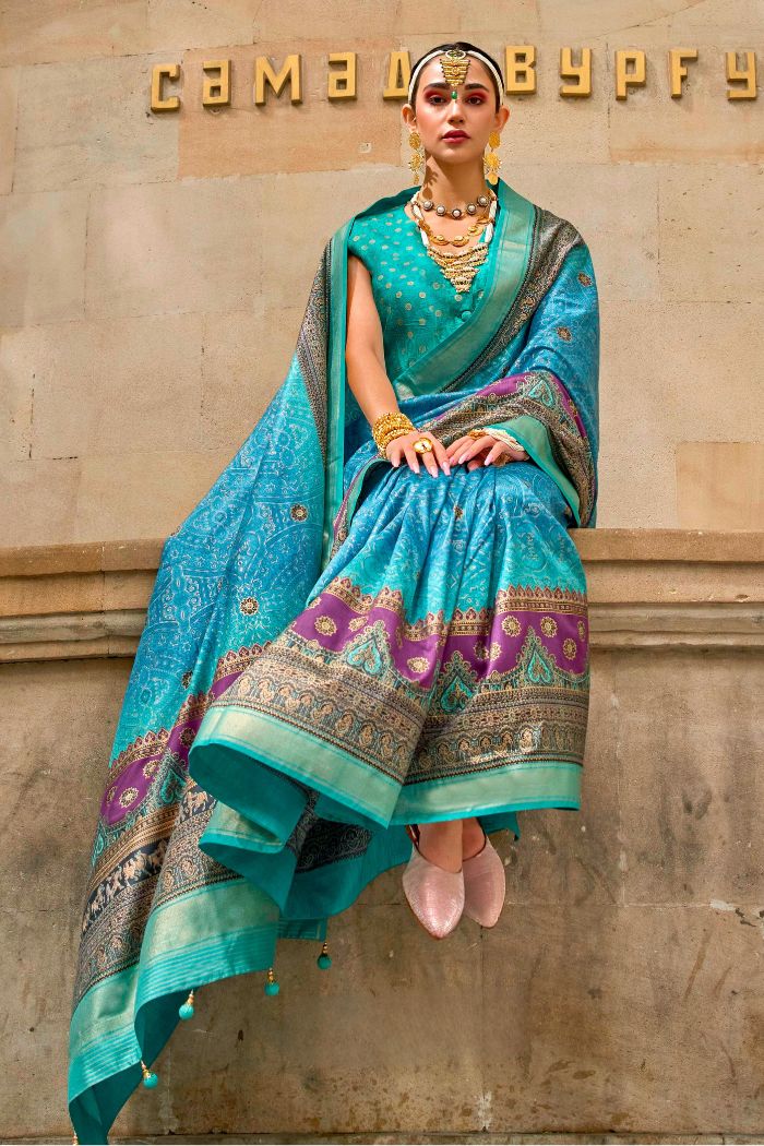 Eastern Blue Printed Patola Saree