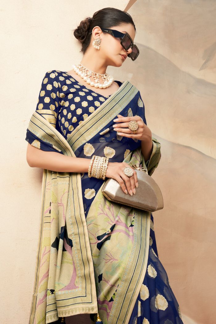 Butterfly Blue Woven Georgette saree