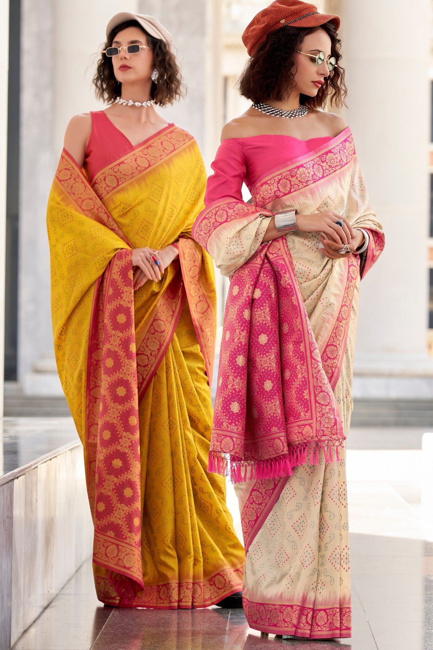 Fuel Yellow Woven Banarasi Bandhani Soft Silk Saree