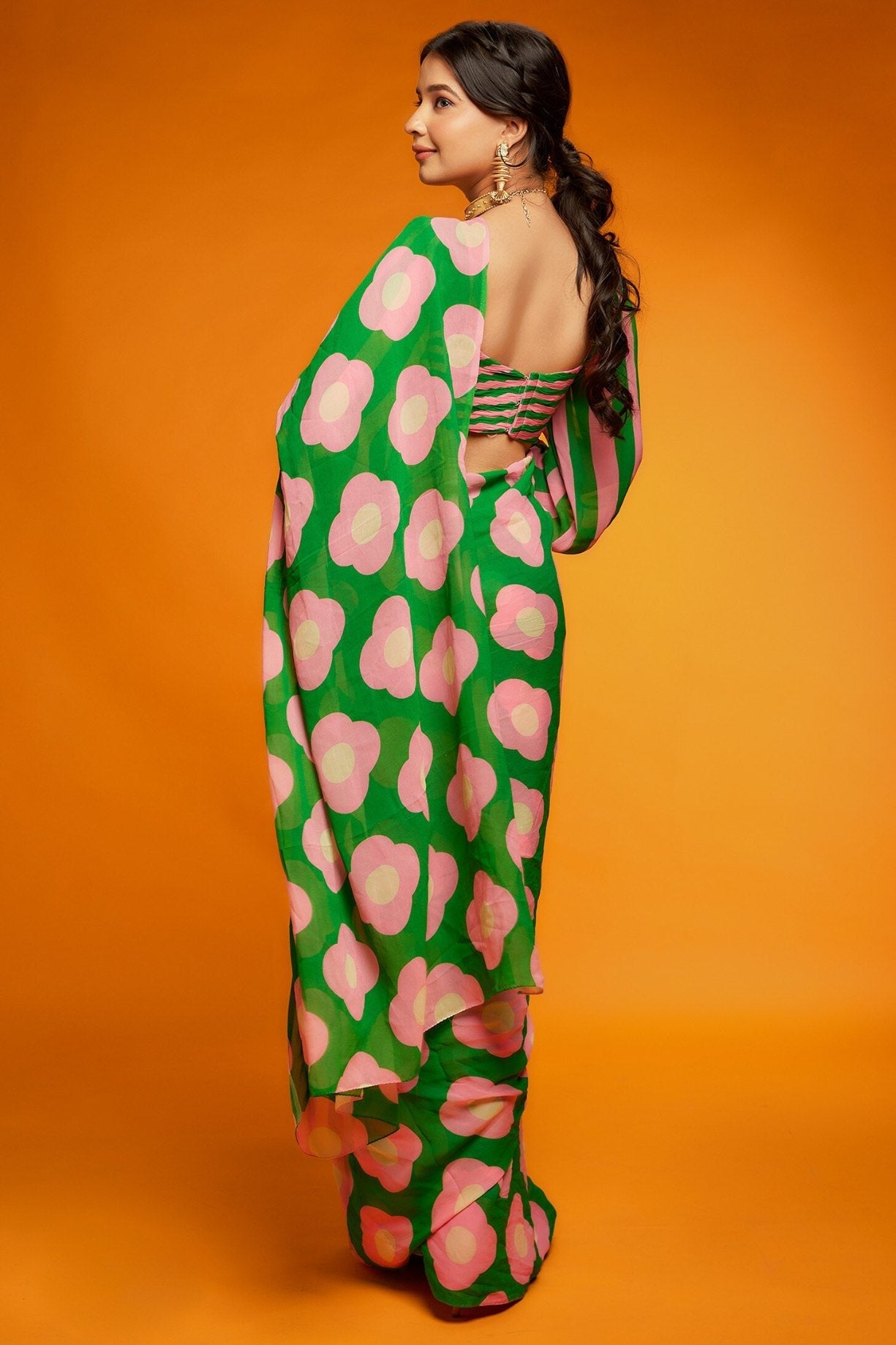 Chateau Green Digital Printed Satin Silk Saree