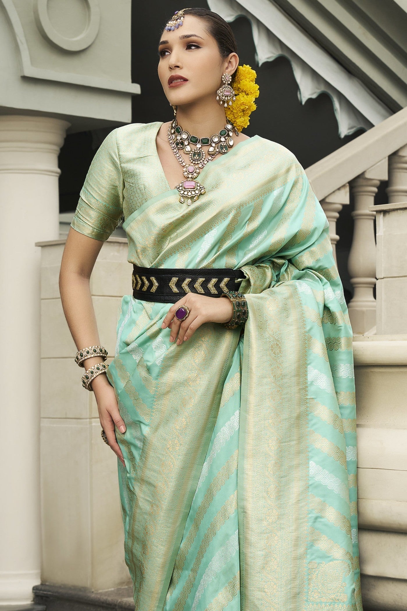 Rainee Green Woven Banarasi Saree