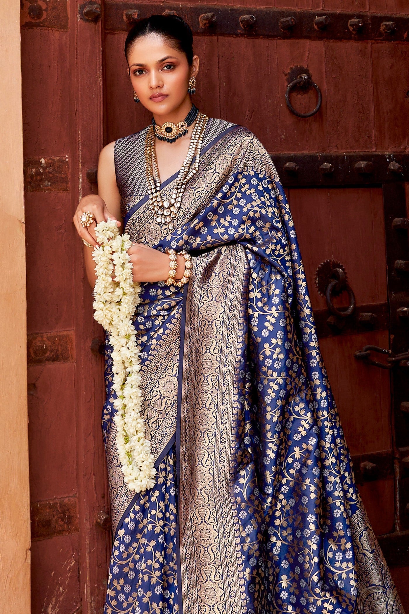 Dolphin Blue Woven Banarasi Saree