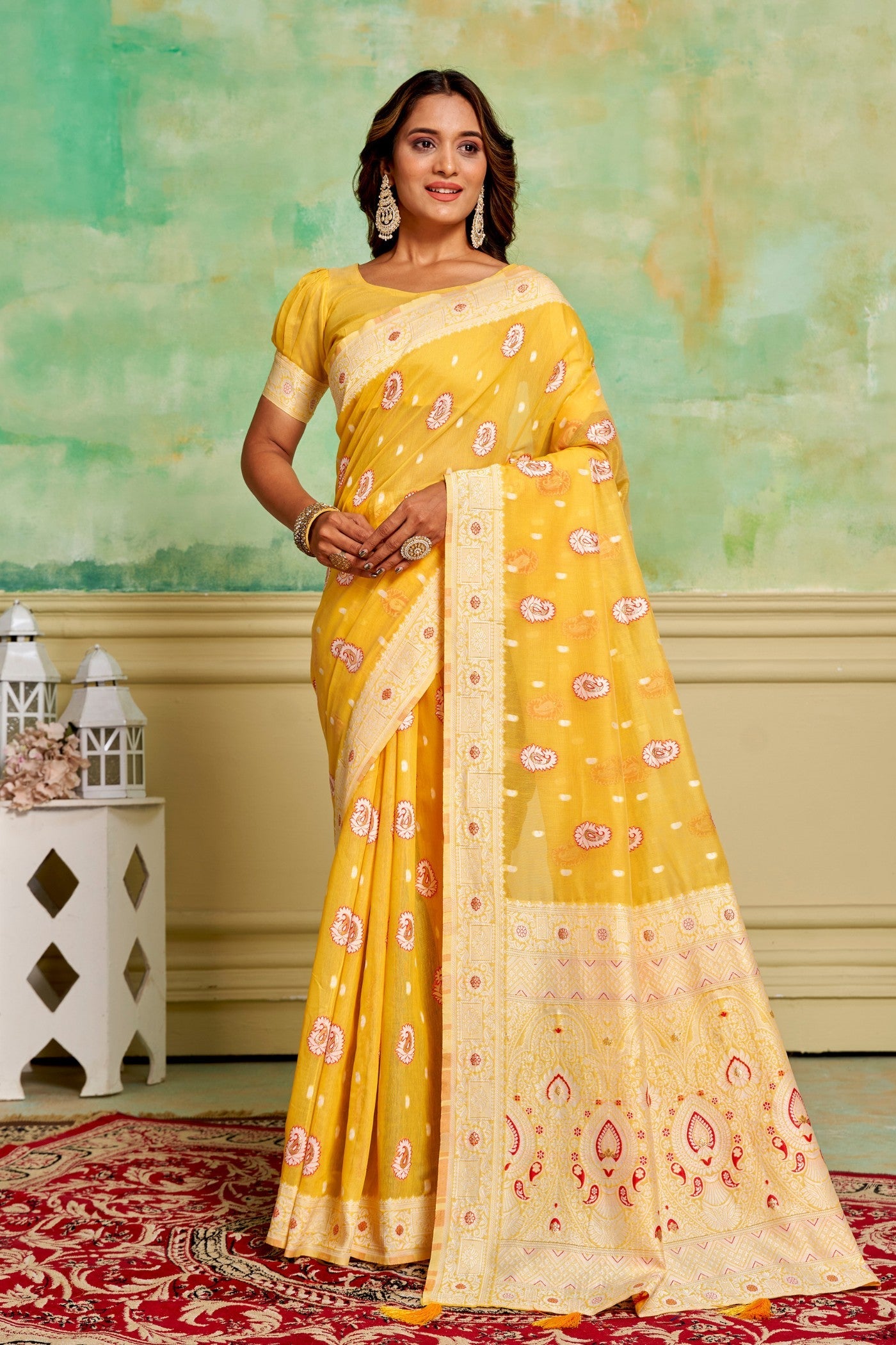 Ronchi Yellow Woven Cotton Saree