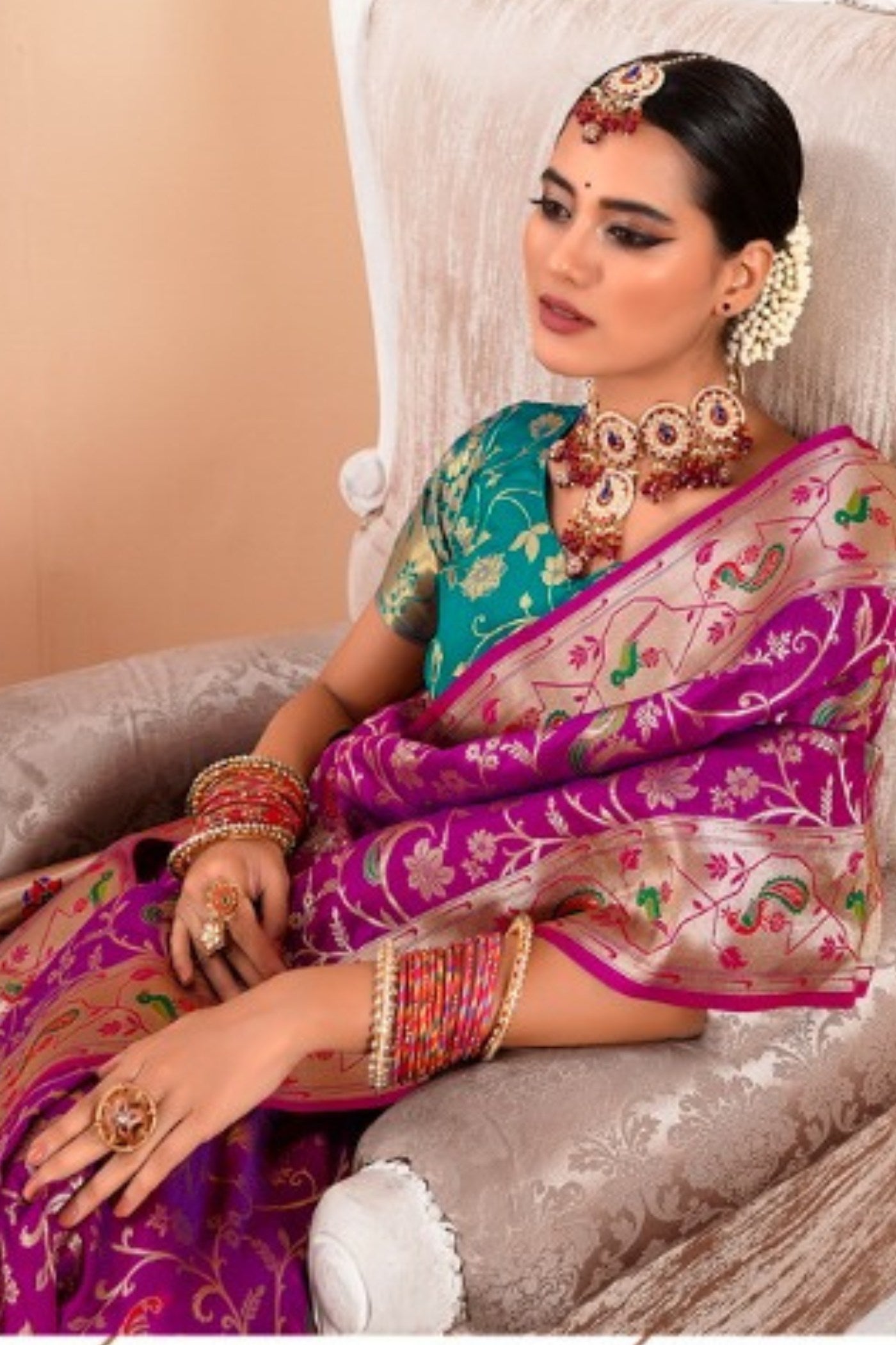 Grape Purple Woven Paithani Saree