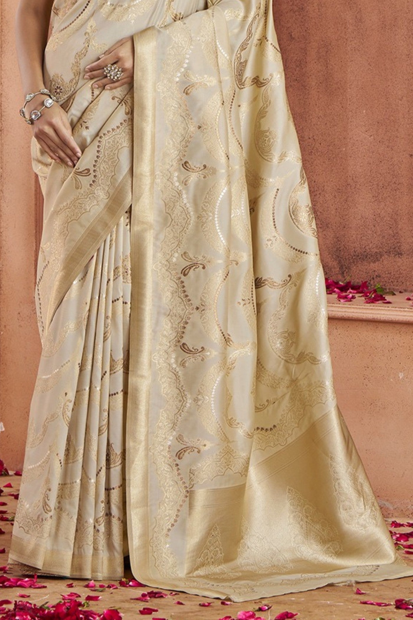 Cashmere Cream Woven Banarasi Saree