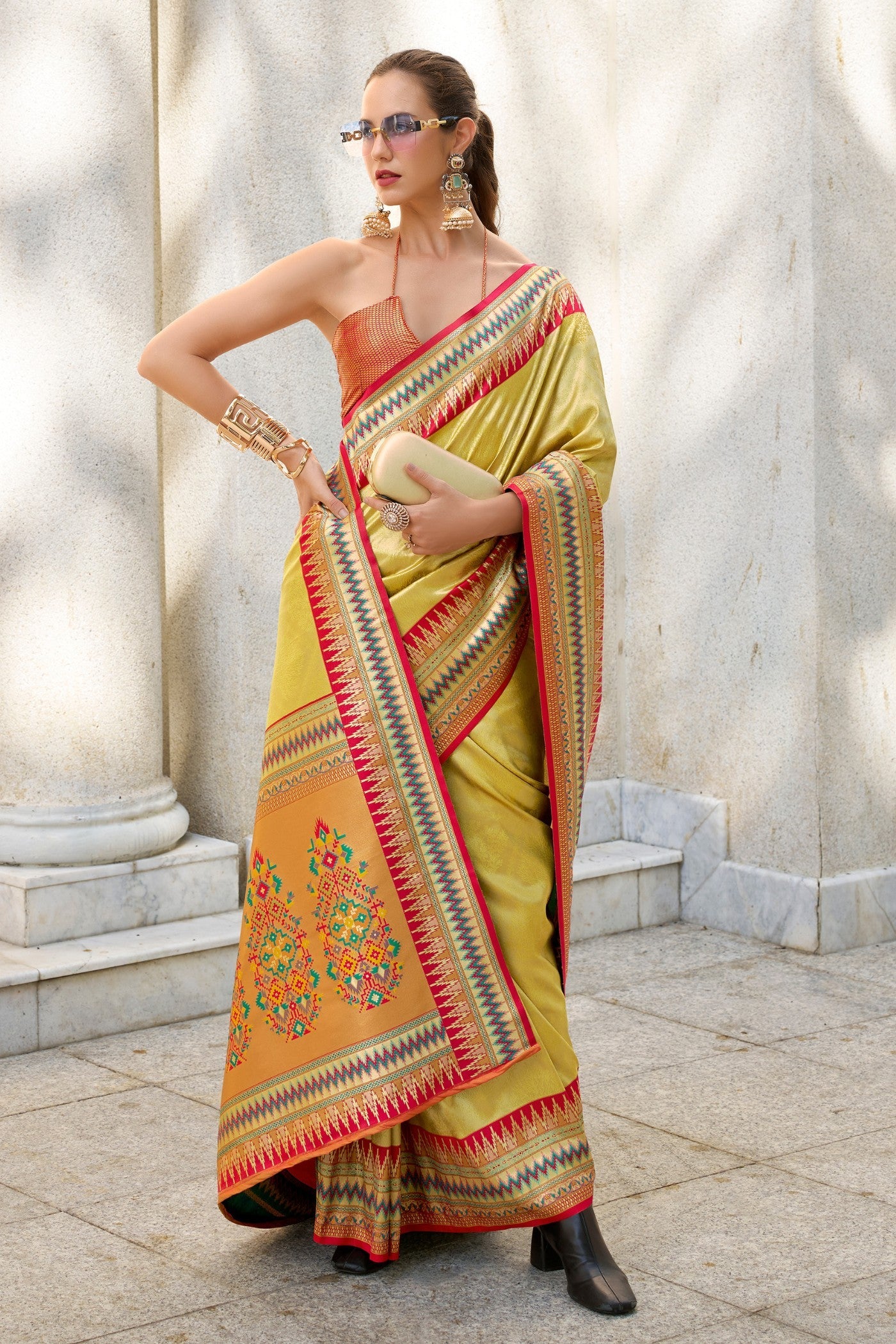 Dijon Yellow Tissue Handloom Saree