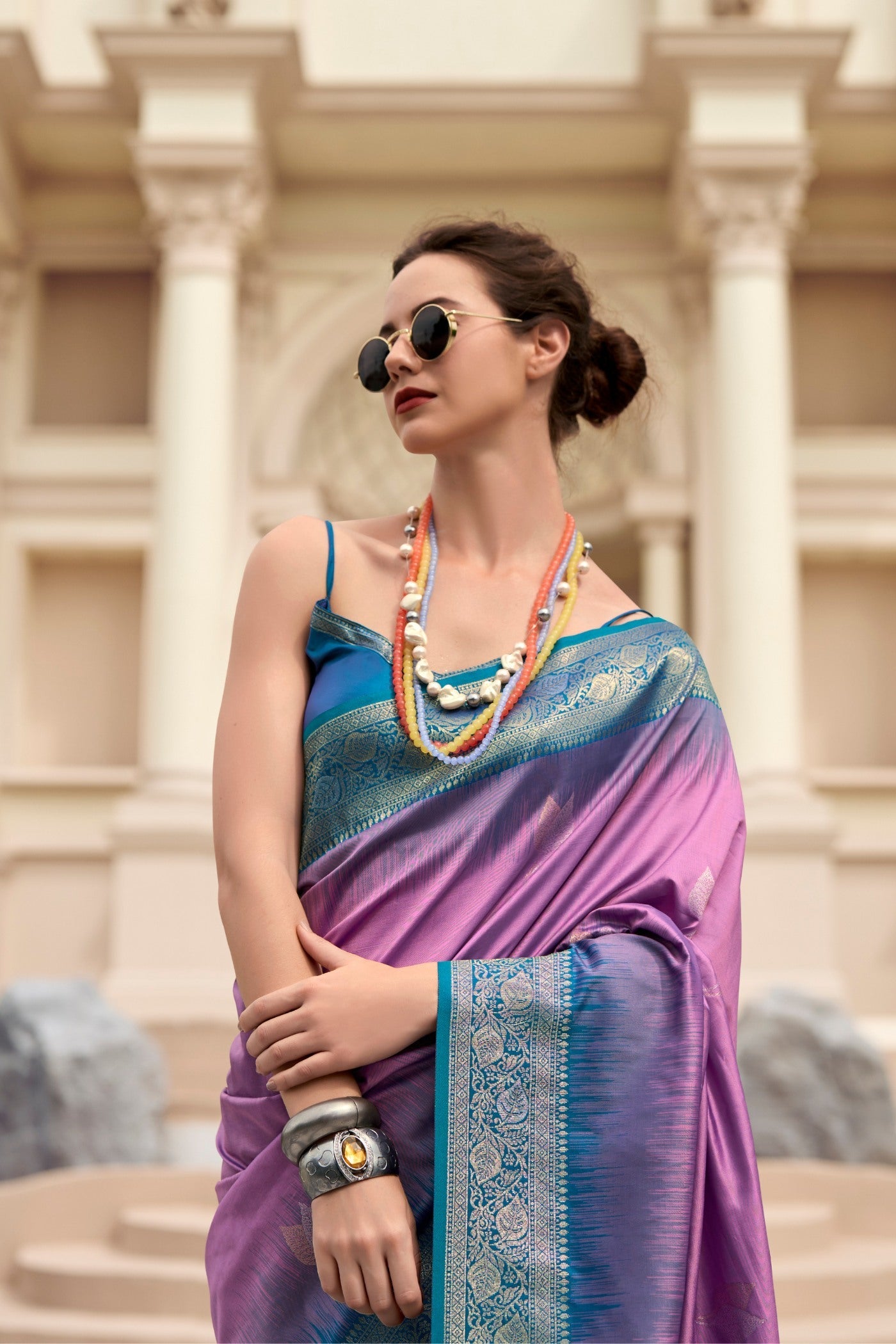 Tapestry Purple Woven Banarasi Soft Silk Saree